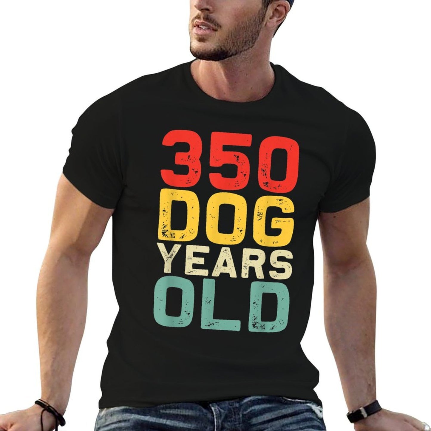 350 Dog Years Old - Funny 50th Birthday Retro Vintage Gift Ribbed Collar T-Shirt