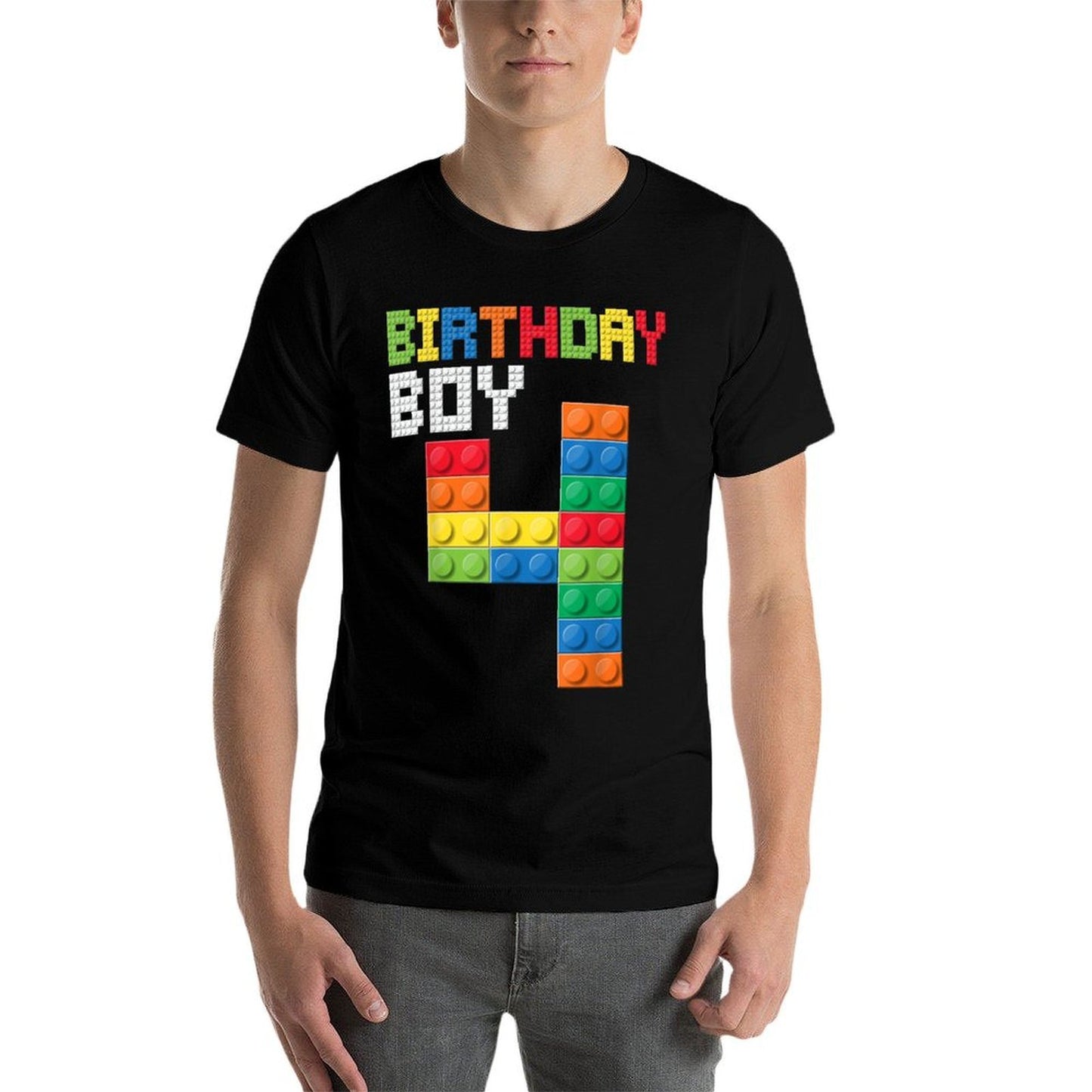 4th Birthday Kids Master Builder Four Years Building Bricks Relaxed-fit T-Shirt