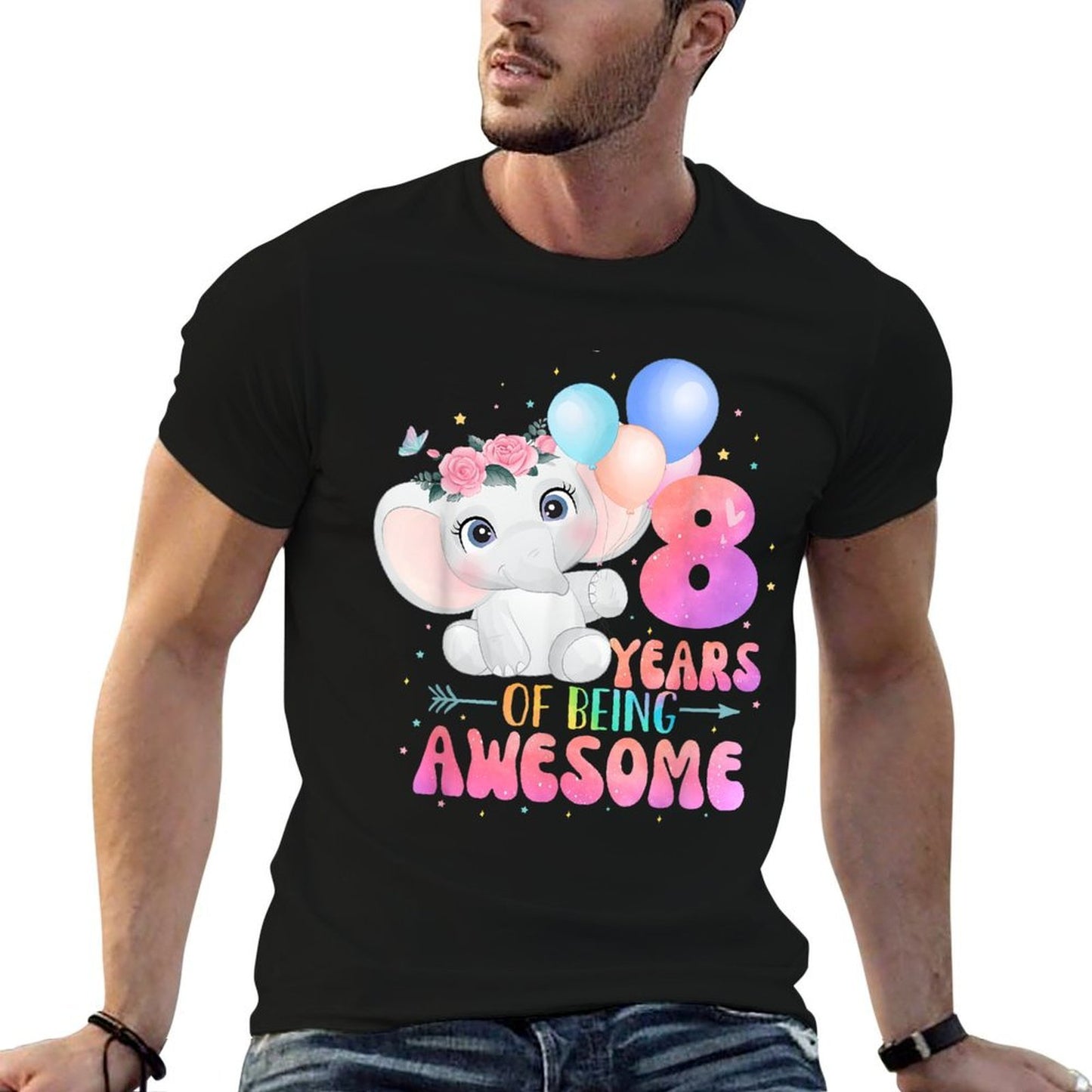 8 Years Of Being Awesome Cute Elephant 8th Birthday Girl Oversized Silhouette T-Shirt