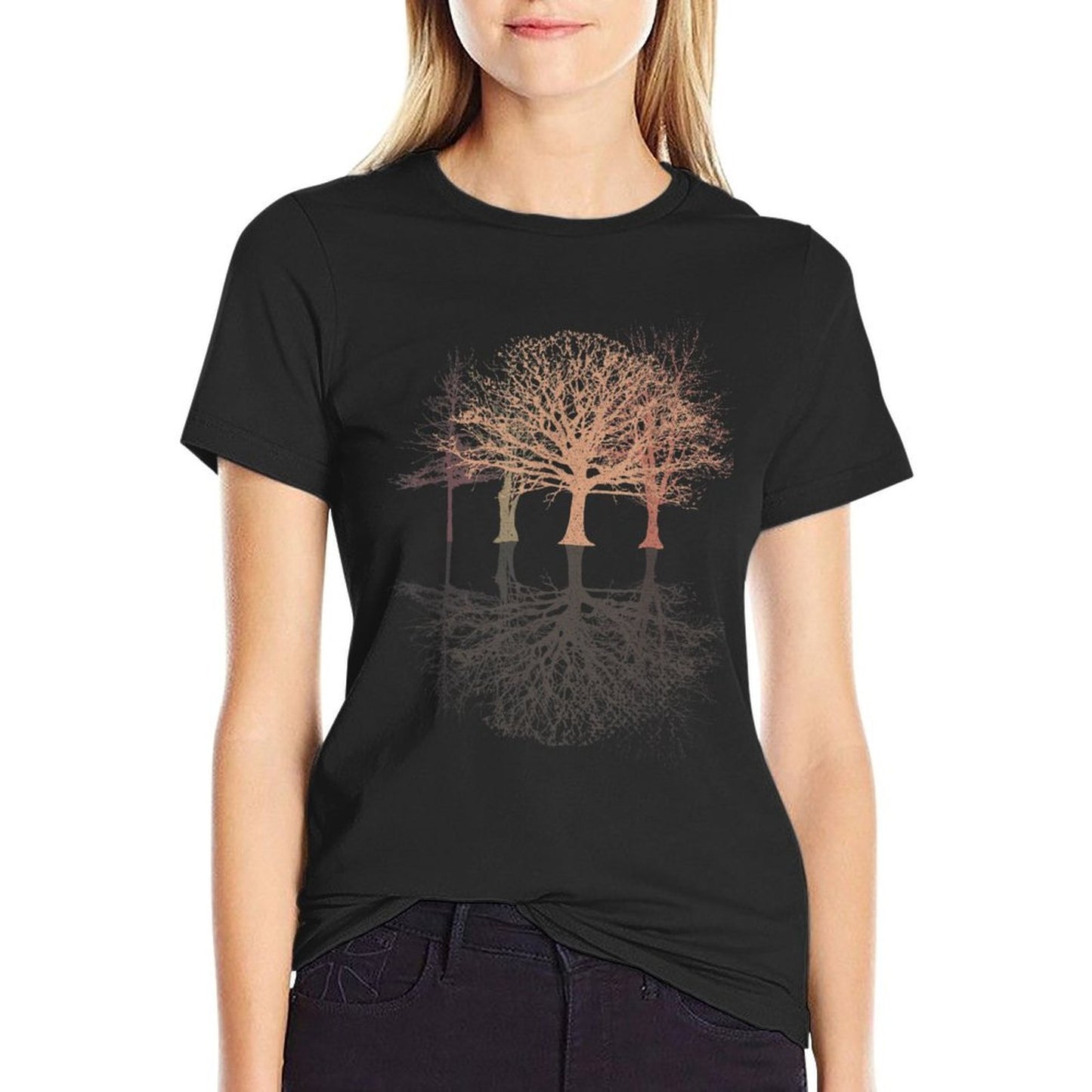 Wild Nature Wildlife Trees Reflection Outdoor Forest Cotton T-Shirt