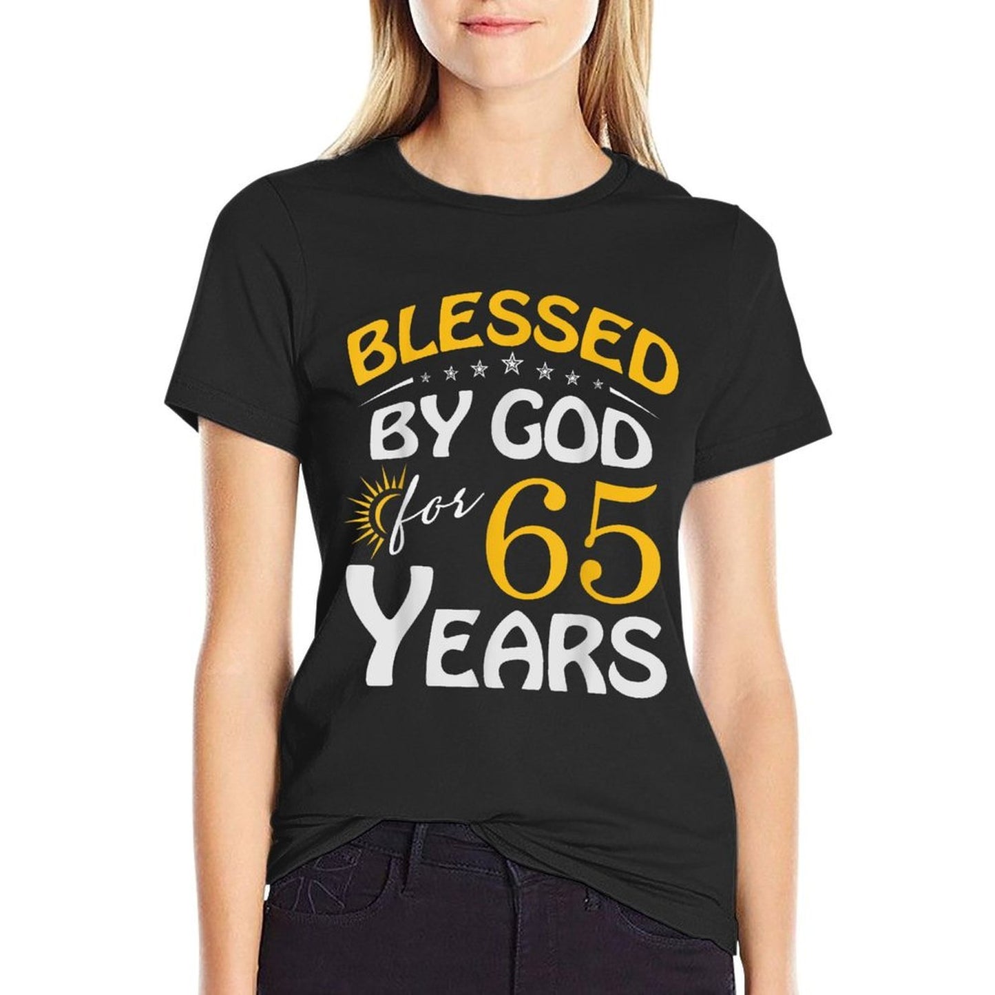 Vintage Blessed by God For 65 Years Old Happy 65th Birthday Graphic-printed T-Shirt