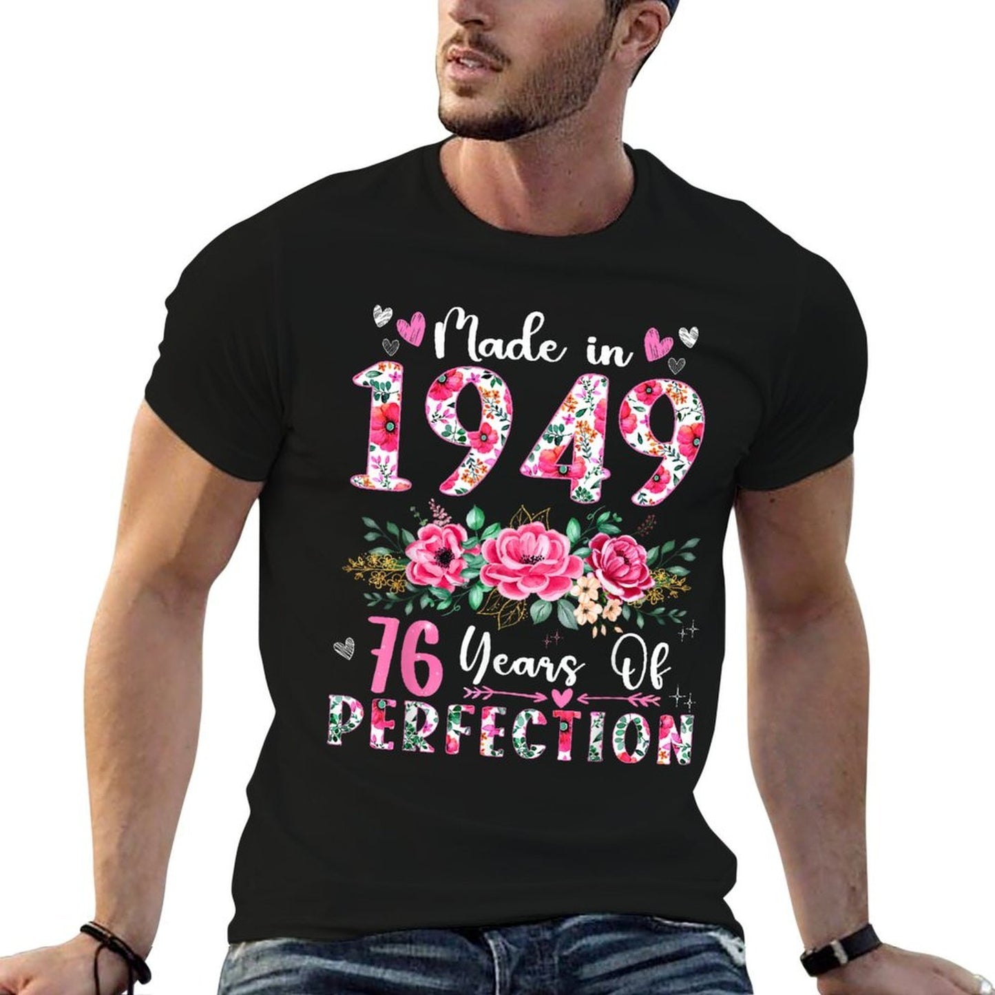 76 Year Old Made In 1949 Floral 76th Birthday Women Cotton T-Shirt