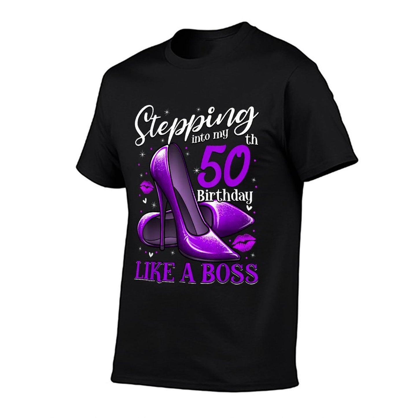 50 And Fabulous High Heels Stepping Into My 50th Birthday Ribbed Collar T-Shirt