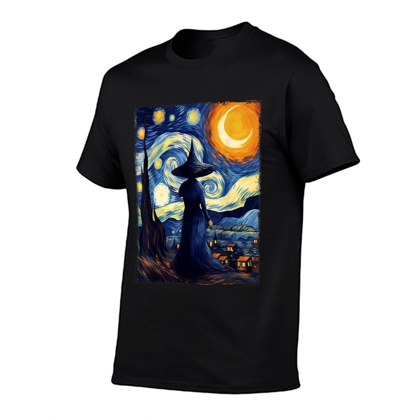 Witch Halloween Starry Night Van Gogh Aesthetic Painting Breathable T-Shirt