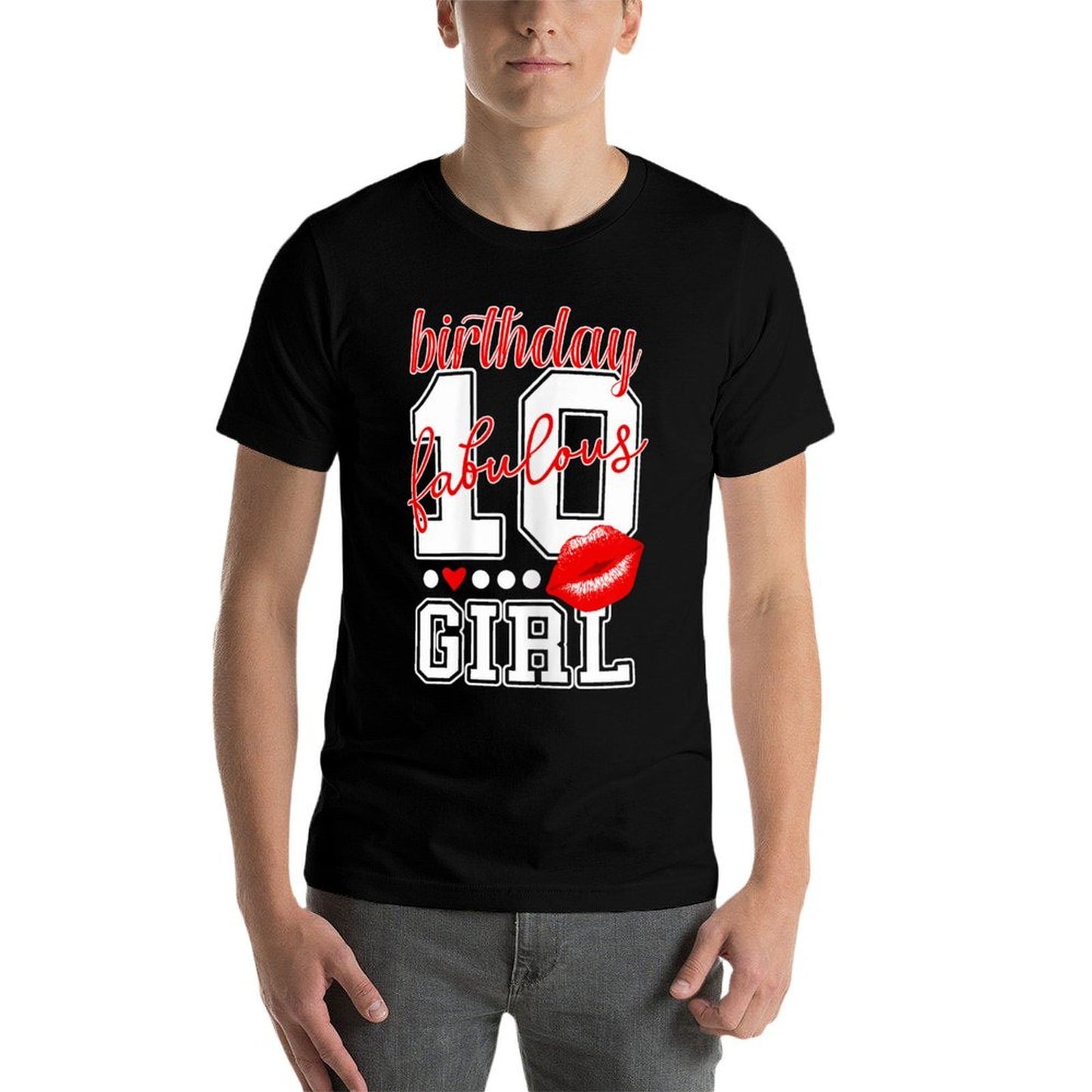 10th Birthday Number 10 Fabulous Girl Cool Red Kissing Lips Durable T-Shirt
