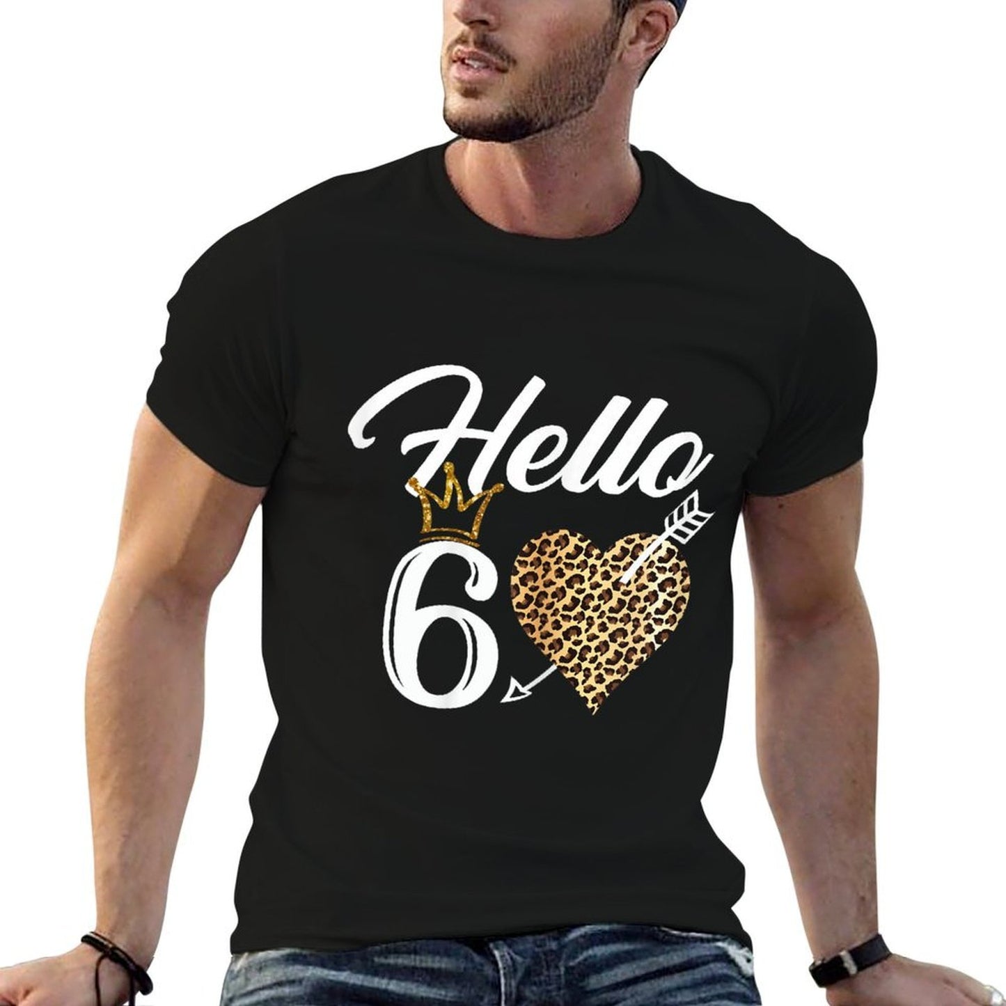 60th Birthday Shirt Hello 60 with Leopard Trendy Pattern T-Shirt