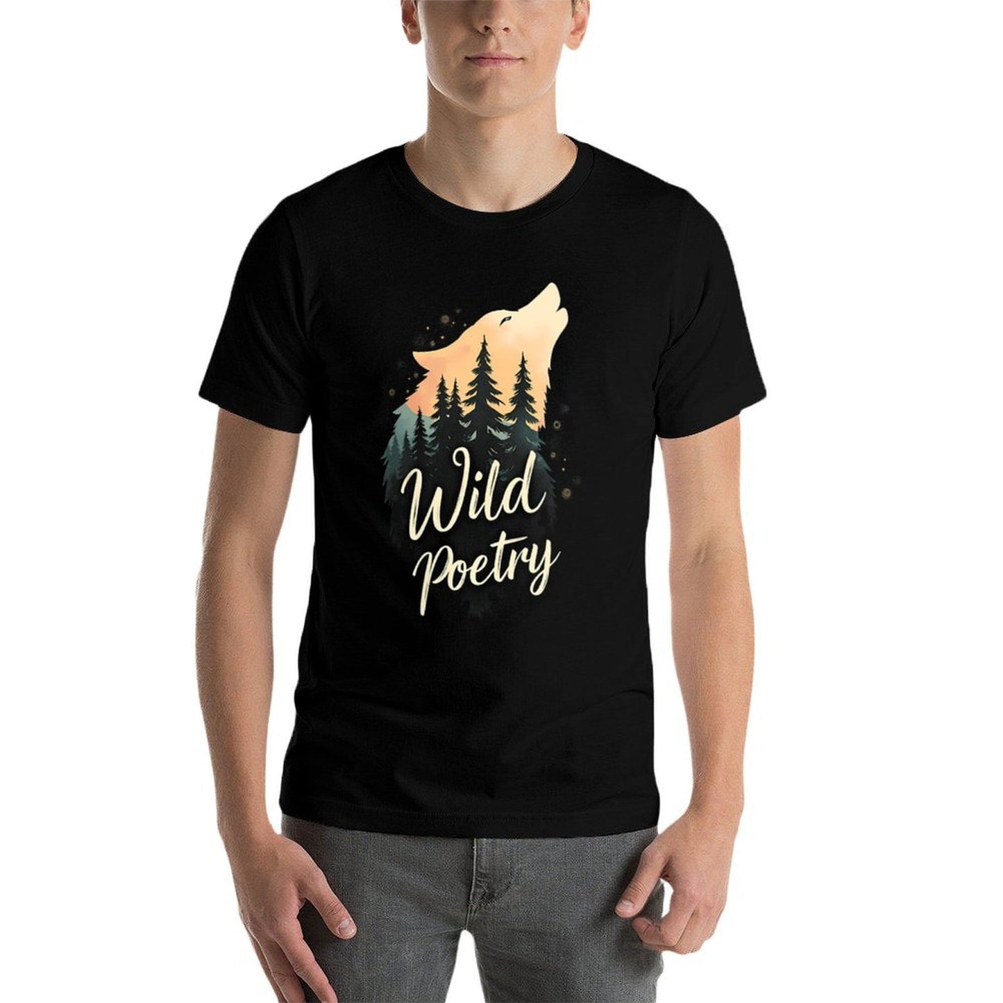 Womens Wild Poetry Wolf - Forest Wolf Graphic for Nature Lovers Graphic-printed T-Shirt