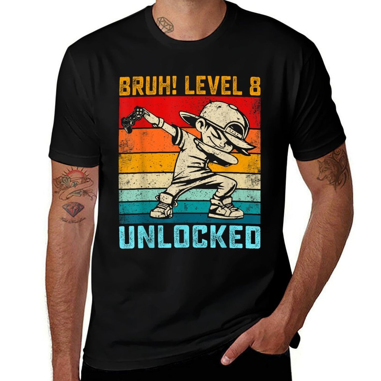 8 Year Old 8th Birthday Dabbing Boy Bruh Level 8 Unlocked Summer-ready Fabric T-Shirt