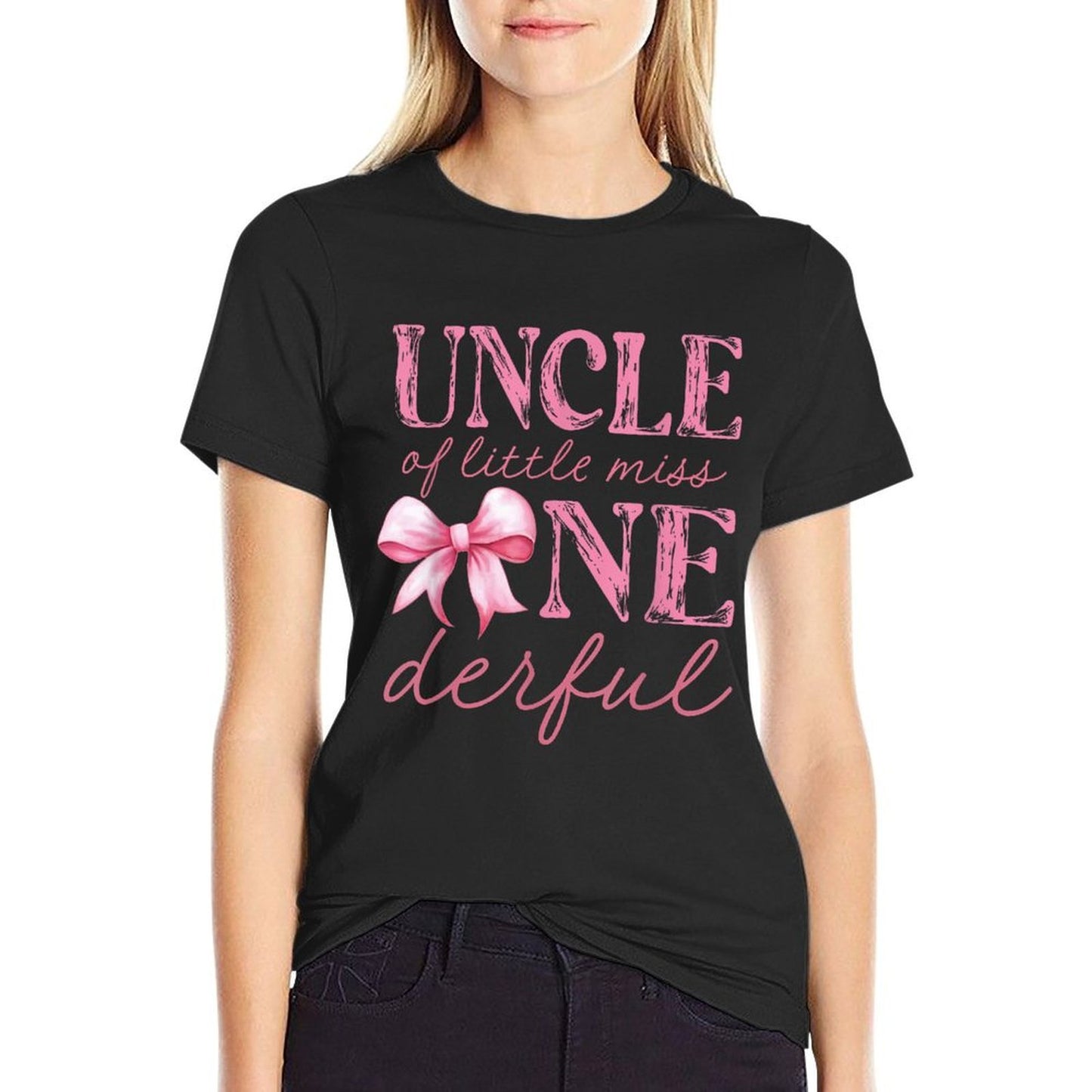 Uncle of Little Miss Onederful First Birthday Pink Bow Slim-fit Cut T-Shirt