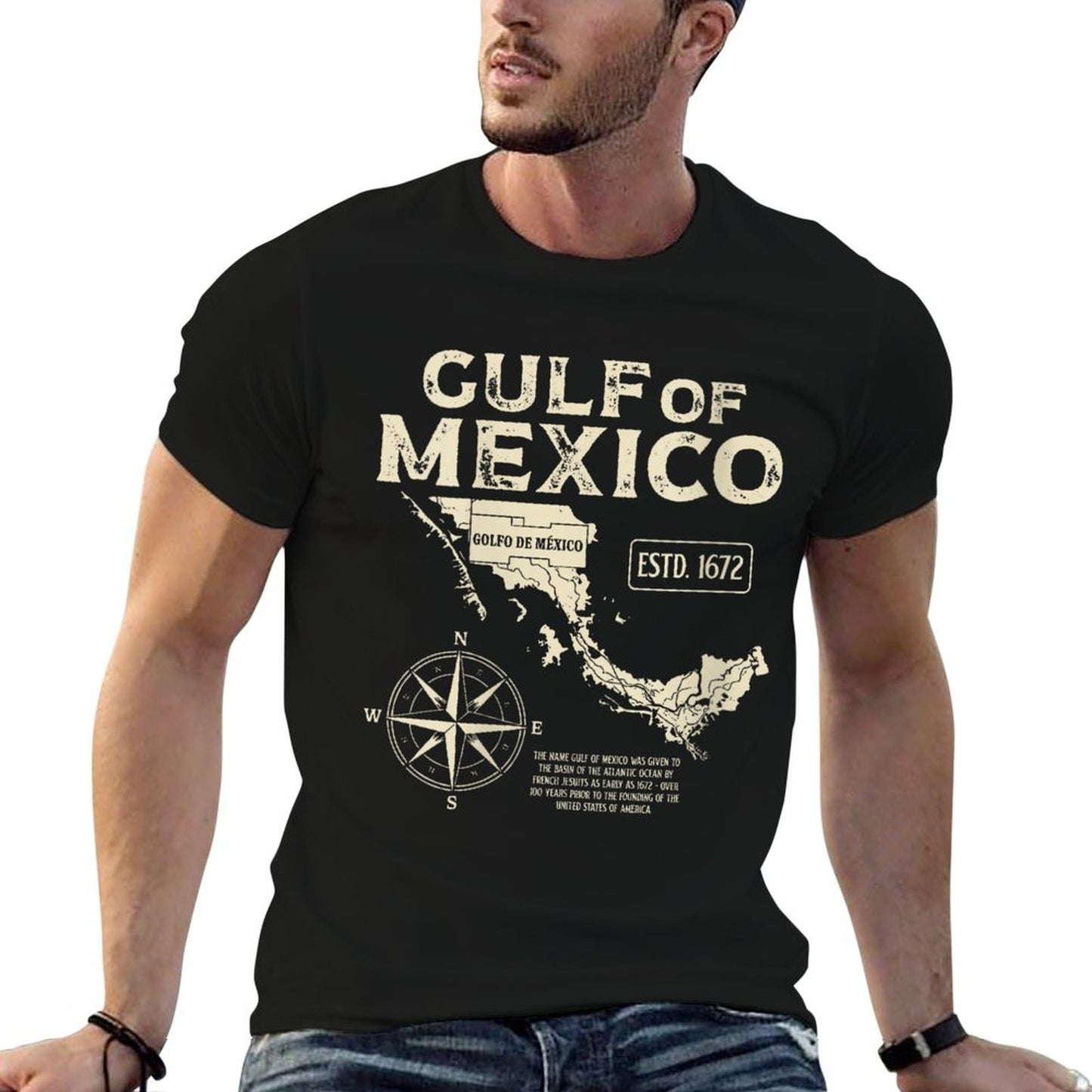Womens Gulf of Mexico Not US America Historic Map 1672 Mens Womens Lightweight T-Shirt
