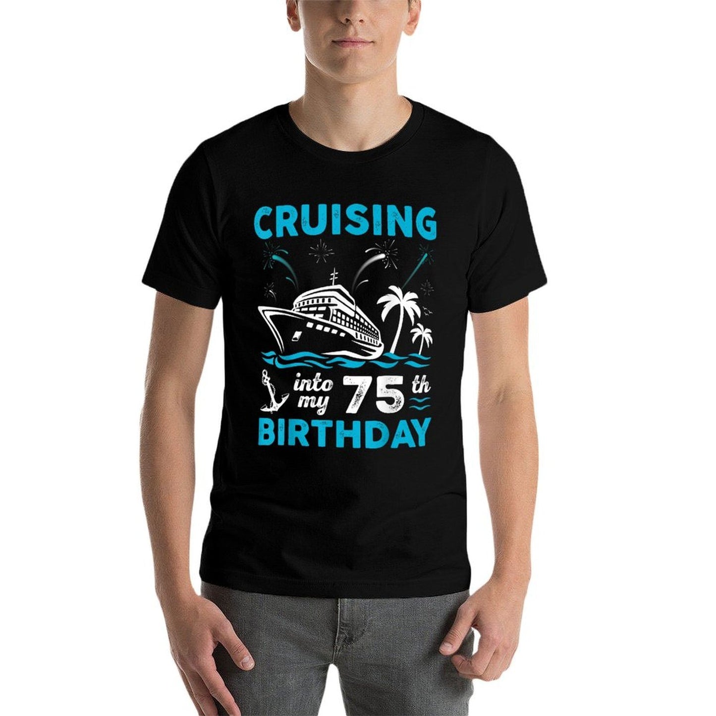 75 Year Old Birthday Cruising Into My 75th Birthday Cruise Oversized Silhouette T-Shirt