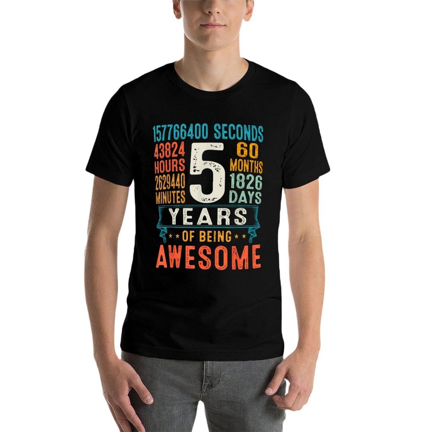 5 Years Old Retro Distressed 5th Birthday Gifts 60 Months Fade-proof Color T-Shirt