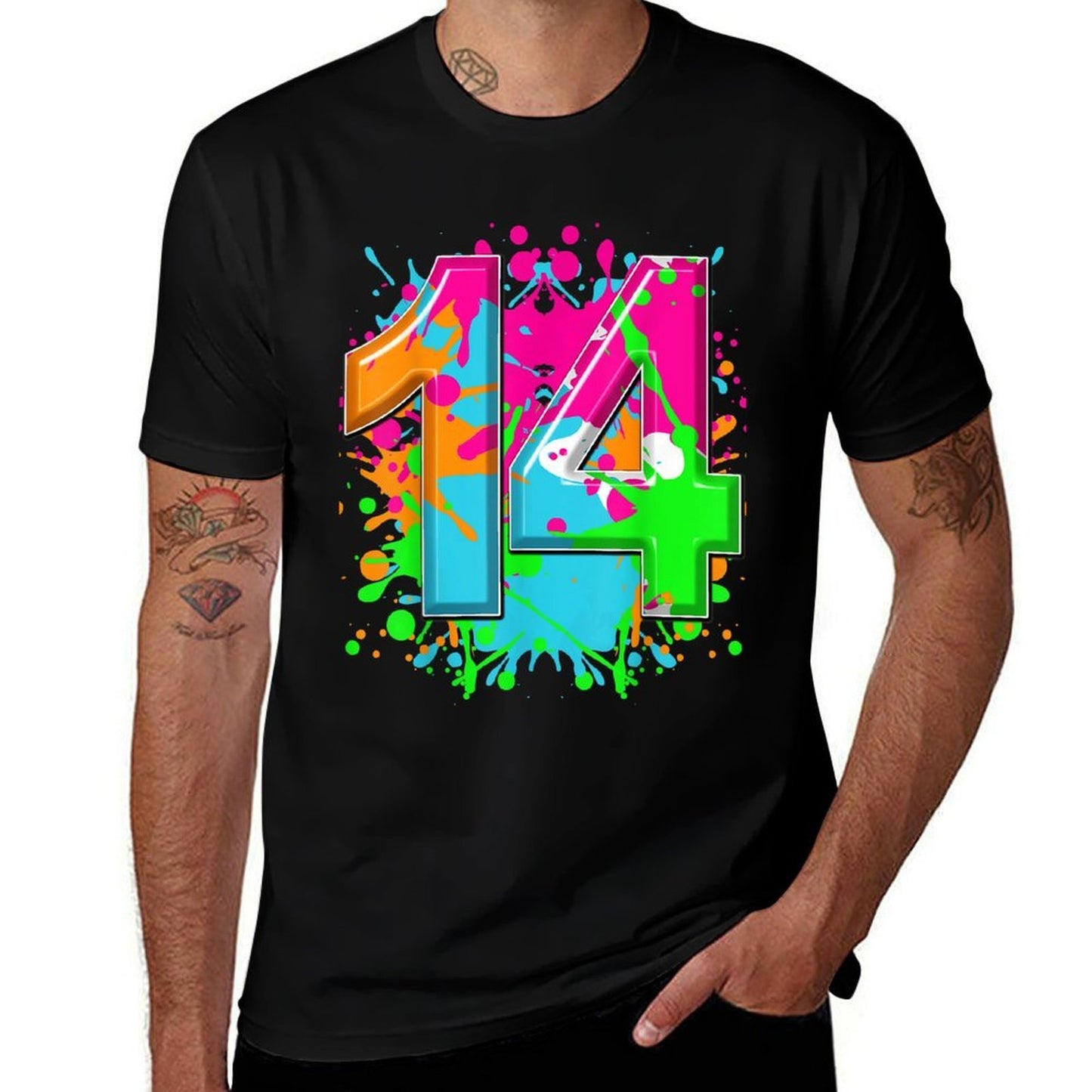 14th Birthday For Girls, Boys. 14 Year Paint Splashes High-quality Stitching T-Shirt