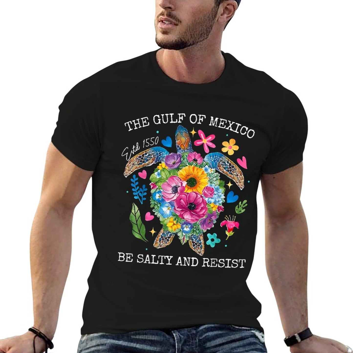 Womens Gulf of Mexico Estd 1550 Turtle Be Salty And Resist Heathered Texture T-Shirt