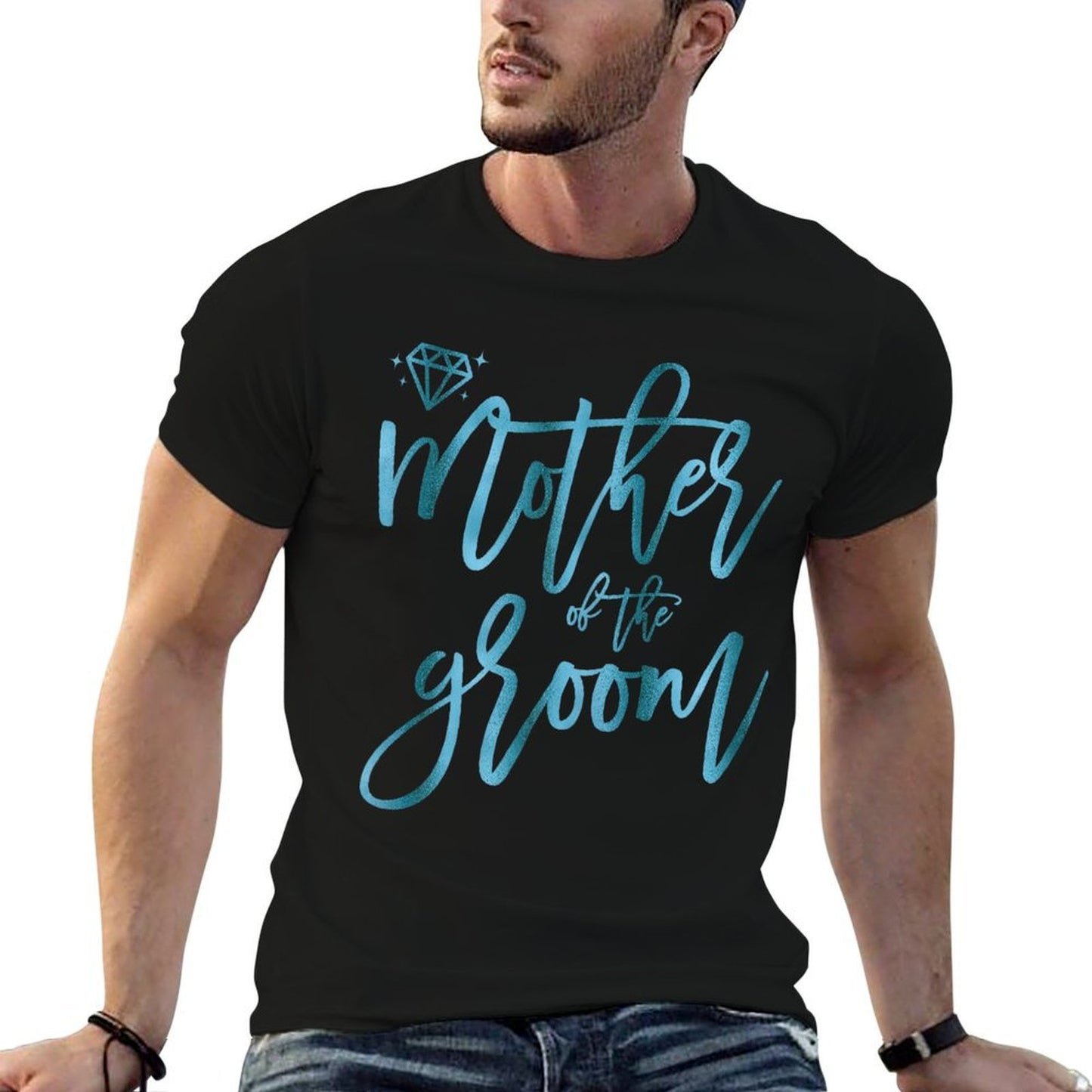 Womens Bridal Partys Teal Mother Of The Groom Cute Summer-ready Fabric T-Shirt