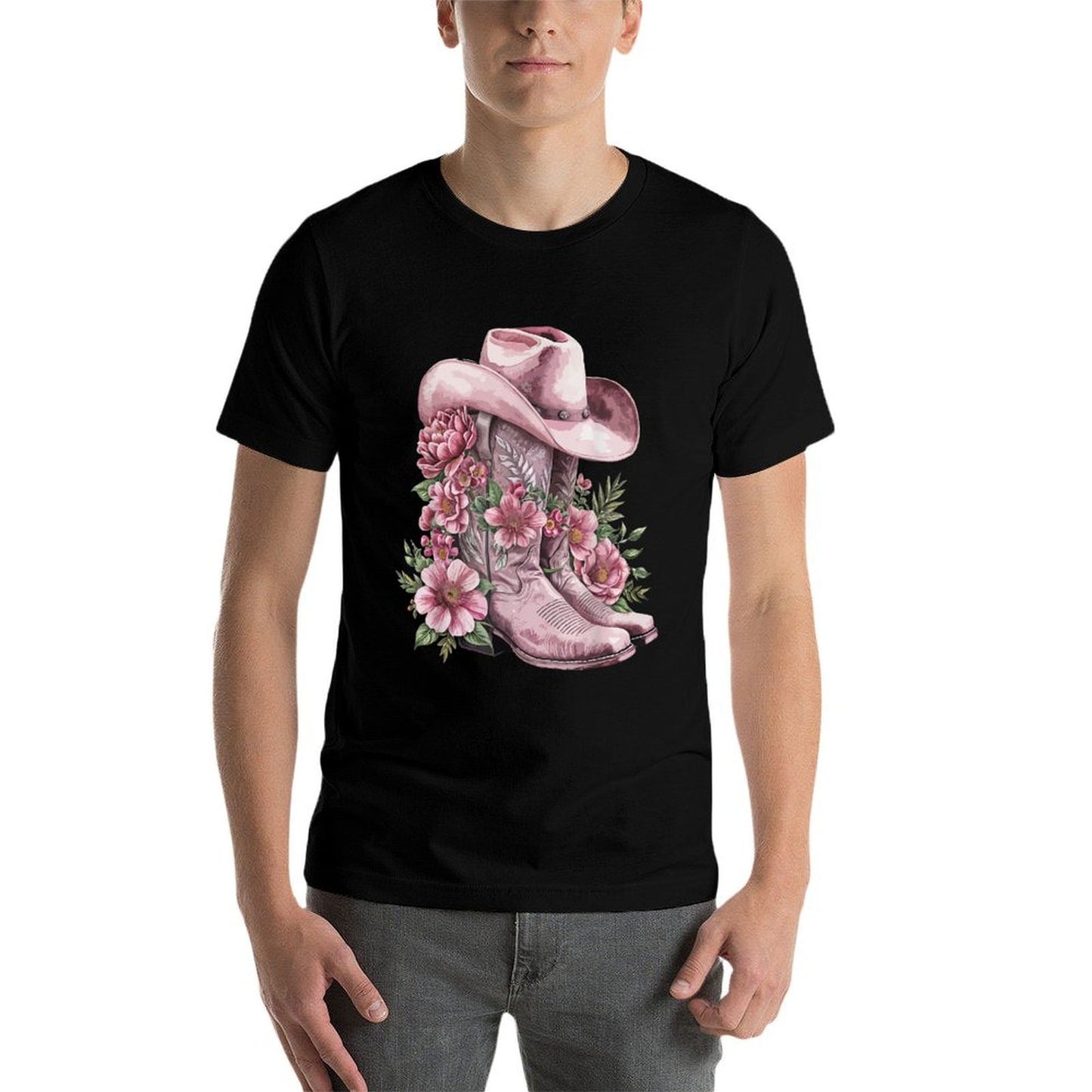 Watercolor Cowgirl Floral Boots Hat Western Boots Boho Women Relaxed-fit T-Shirt