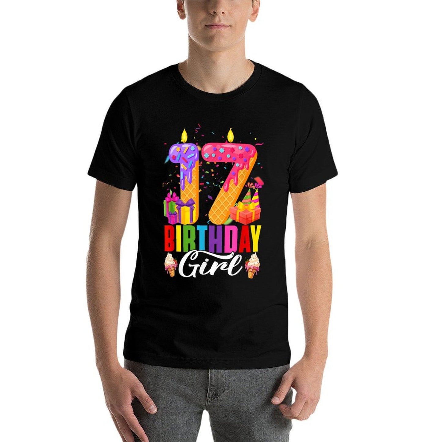17th Birthday 17 Year Old Girls Ice Cream Party Family Oversized Silhouette T-Shirt