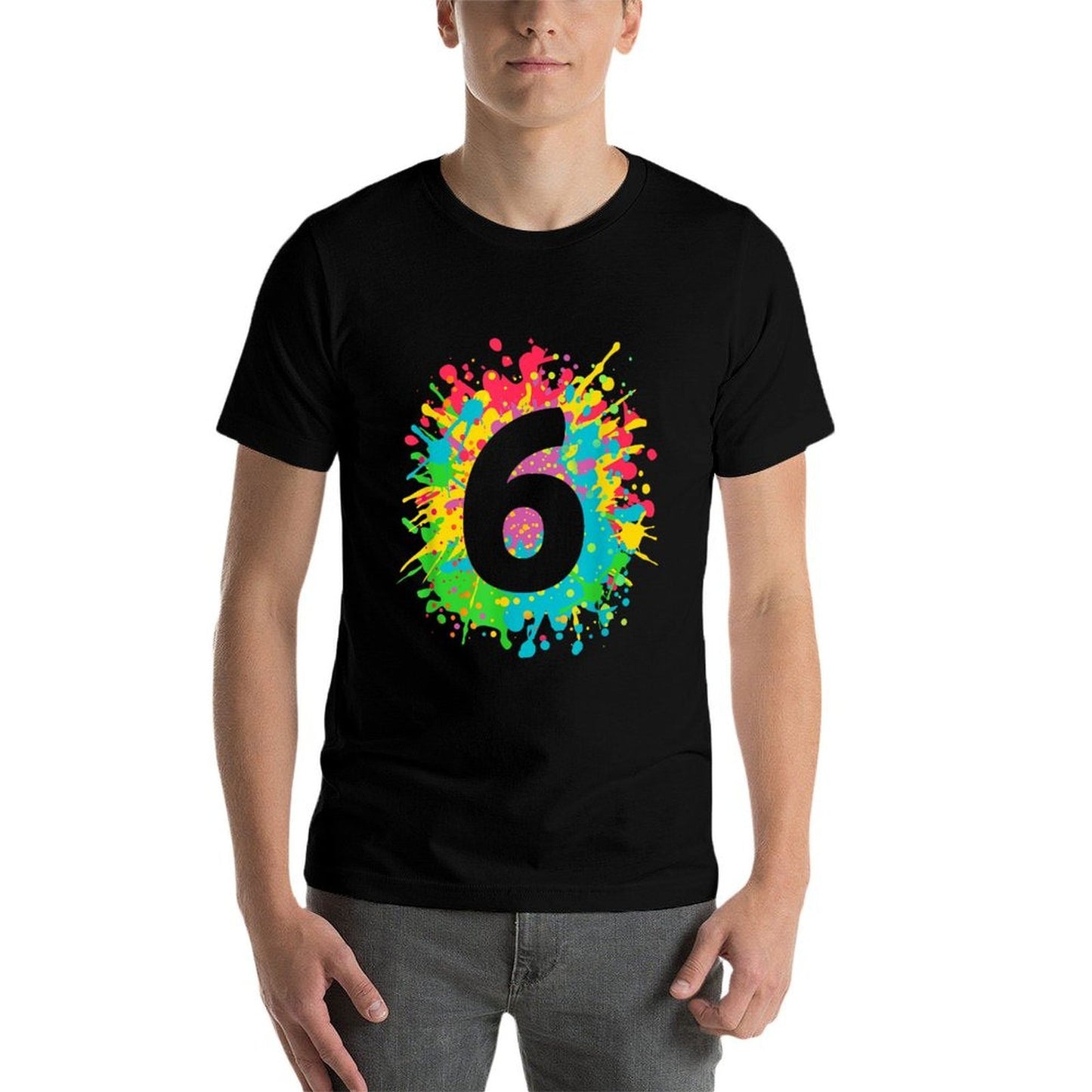 6th Birthday T-shirt for Girls, Boys. 6, Paint Splashes Tee. Durable T-Shirt
