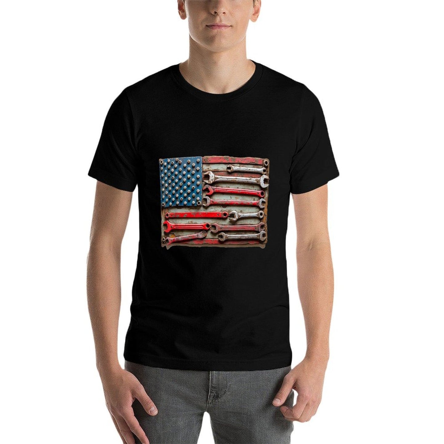 Vintage Mechanic USA American Patriotic Car Mens Soft T-Shirt