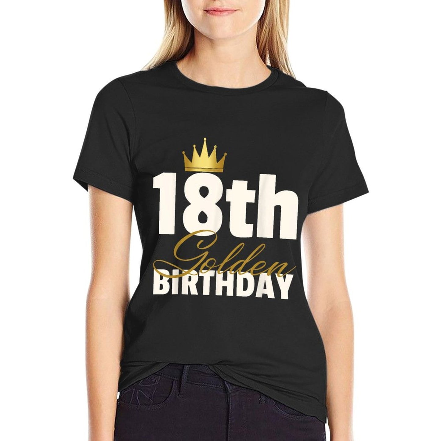 18th Golden Birthday Year Age Crown Oversized Silhouette T-Shirt