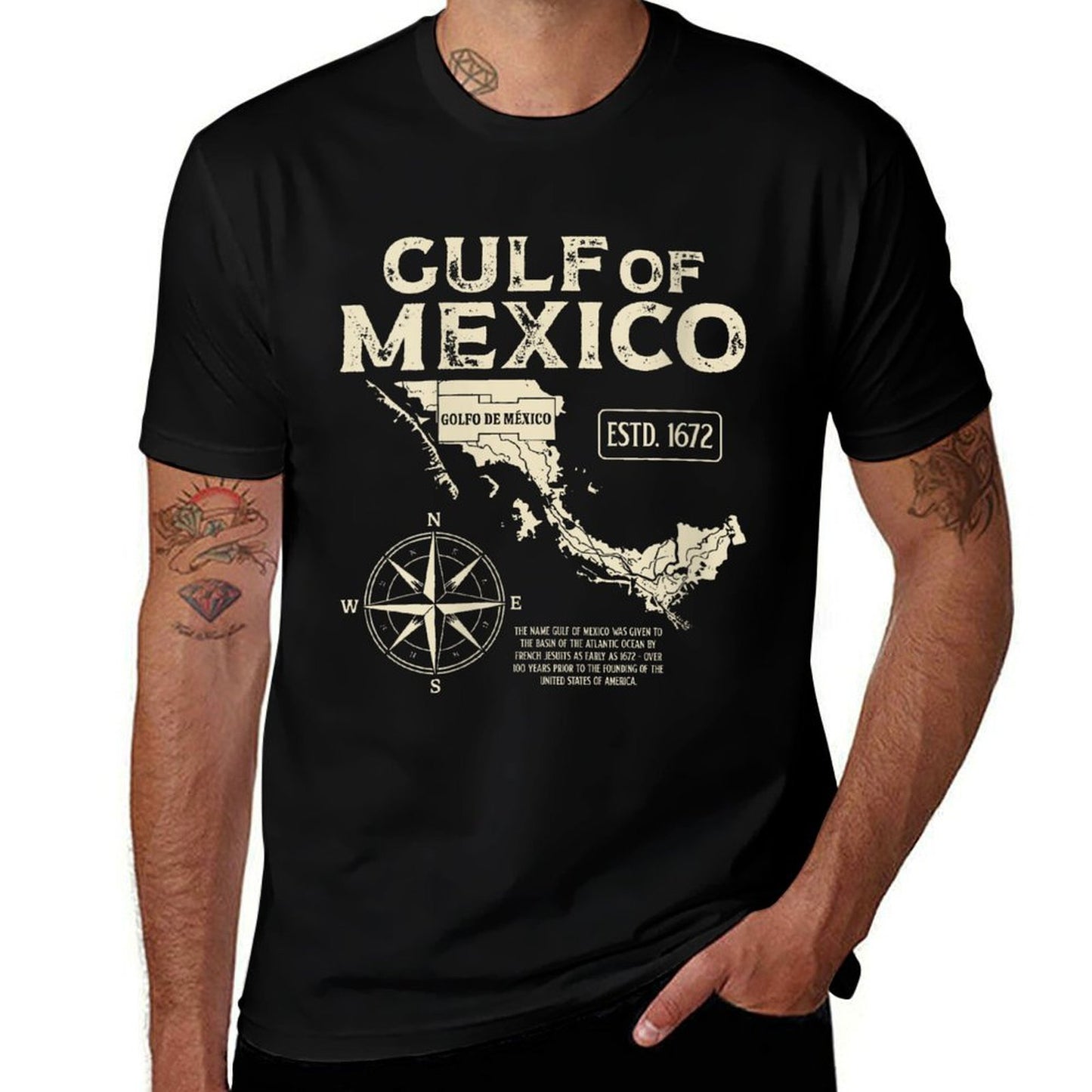 Womens Gulf of Mexico Not US America Historic Map 1672 Mens Womens Lightweight T-Shirt