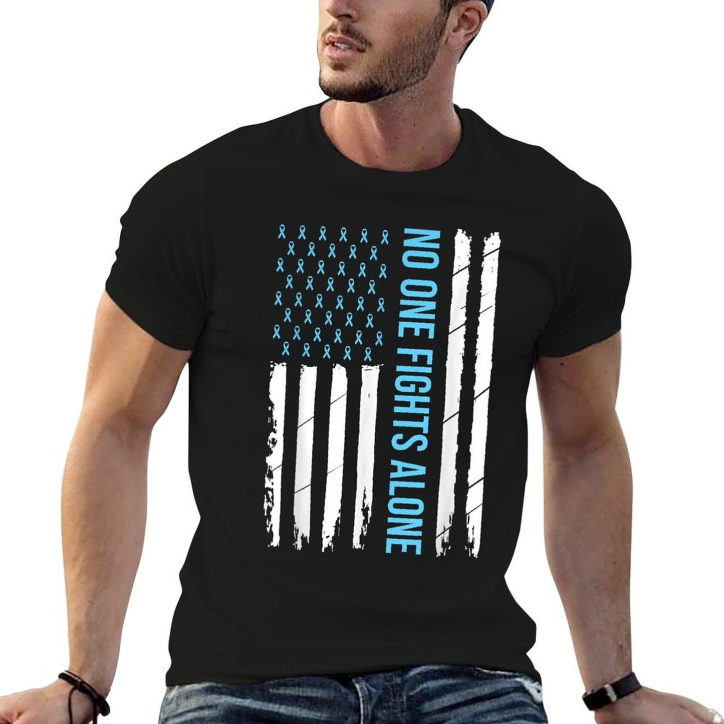 USA Prostate Cancer Awareness Light Blue Ribbon Survivor Easy-care T-Shirt