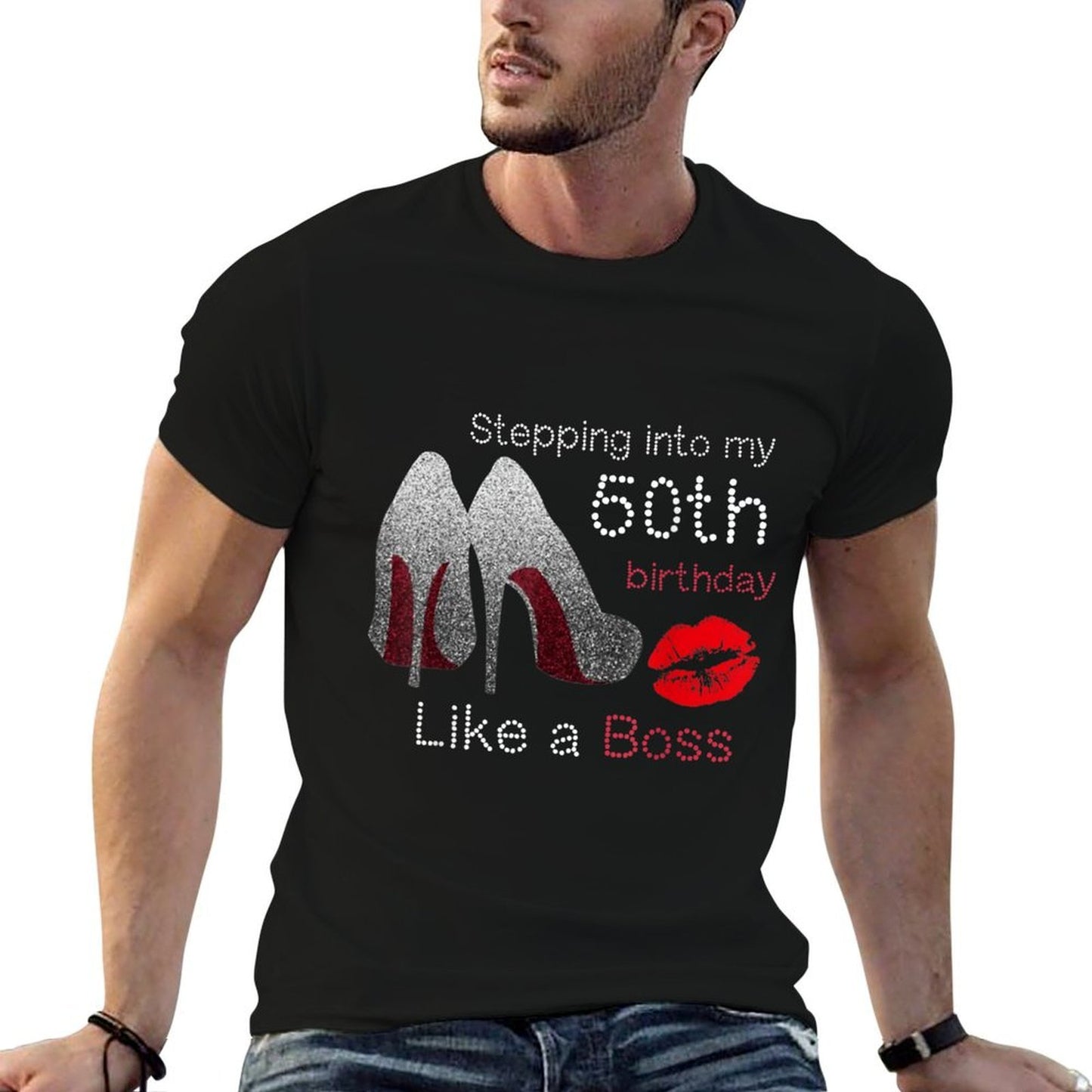 Women's Stepping Into My 50th Birthday Like A Boss Funny Polyester Blend T-Shirt