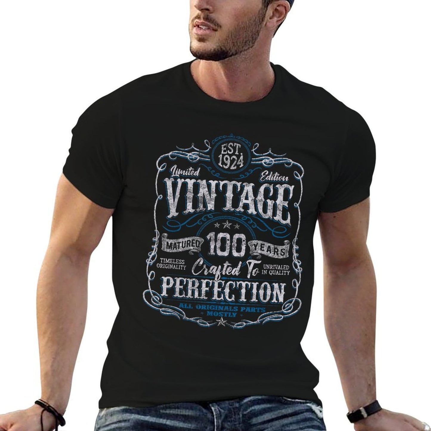 Vintage 1924 Limited Edition 100 Year Old 100th Birthday Rolled Sleeves T-Shirt