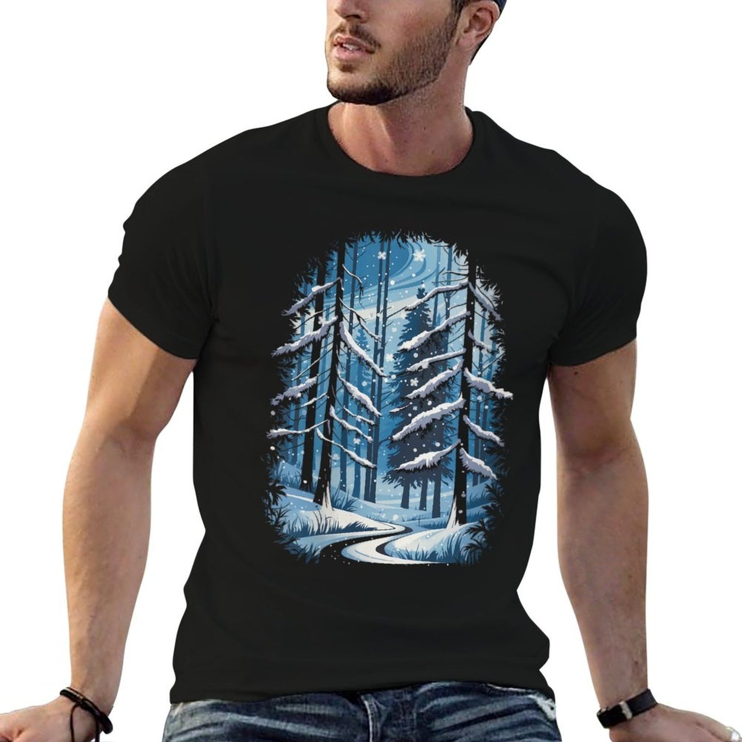 Womens Winter Twilight Forest Snow Nature Wilderness Cotton T-Shirt