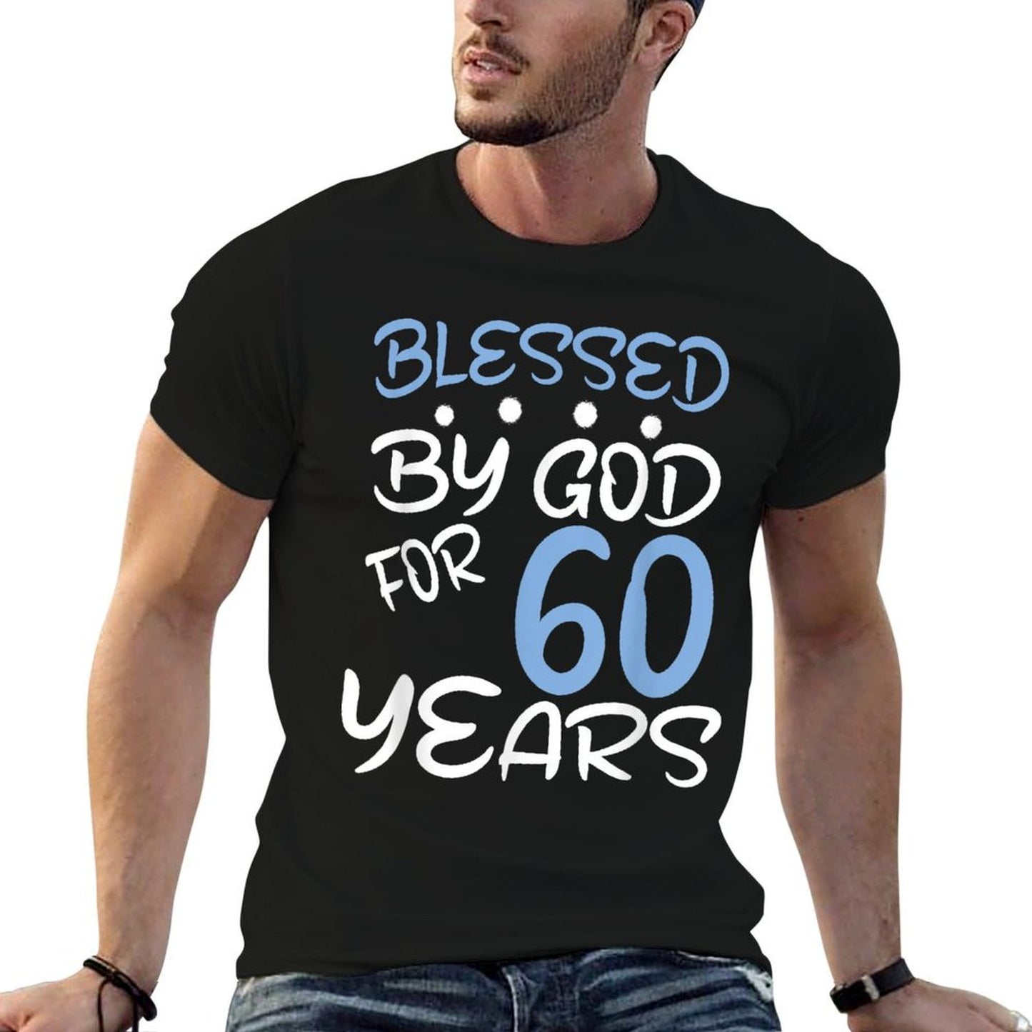 Vintage Blessed by God for 60 Years Happy 60th Birthday Ribbed Collar T-Shirt