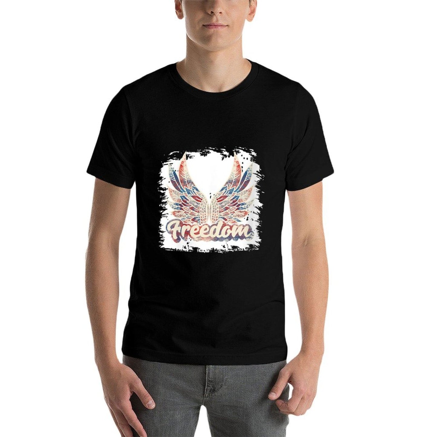 Womens Bleached July 4th Freedom Wings Patriotic USA Angel Wings Breathable T-Shirt