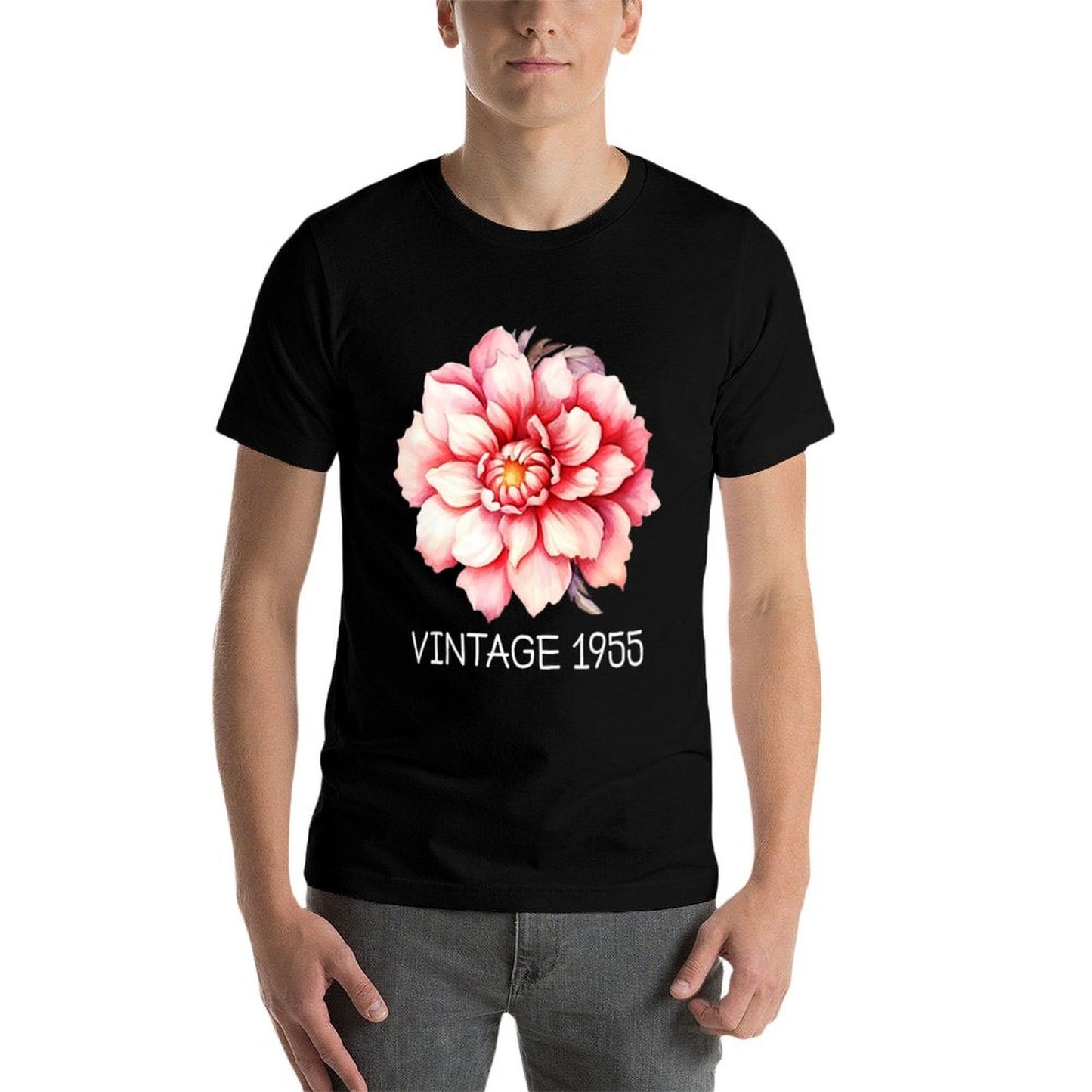 Womens Vintage 1955 Classic Cherry Blossom Flower Art 70th Birthday Rolled Sleeves T-Shirt