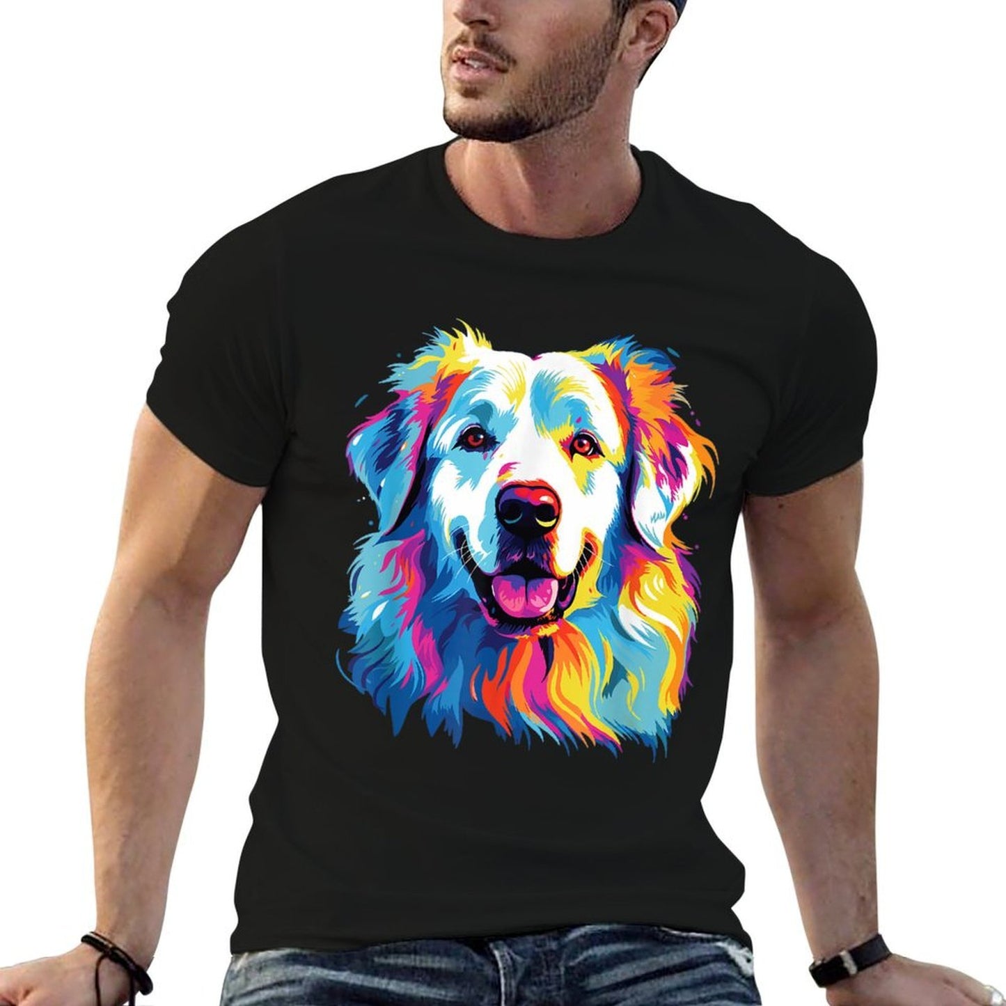 Watercolor Colorful Pyrenean Mountain Dog Great Pyrenees Comfortable T-Shirt