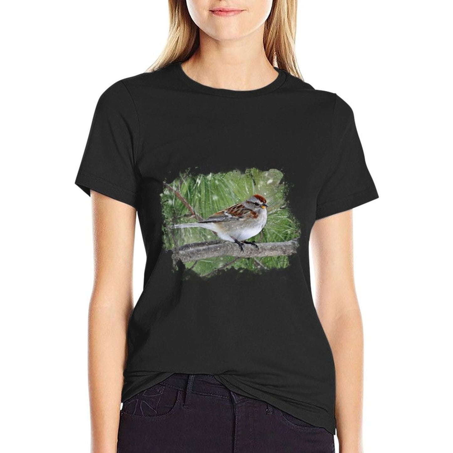 Winter Sparrow Bird on Branch Landscape Bird Watching Odor-resistant T-Shirt
