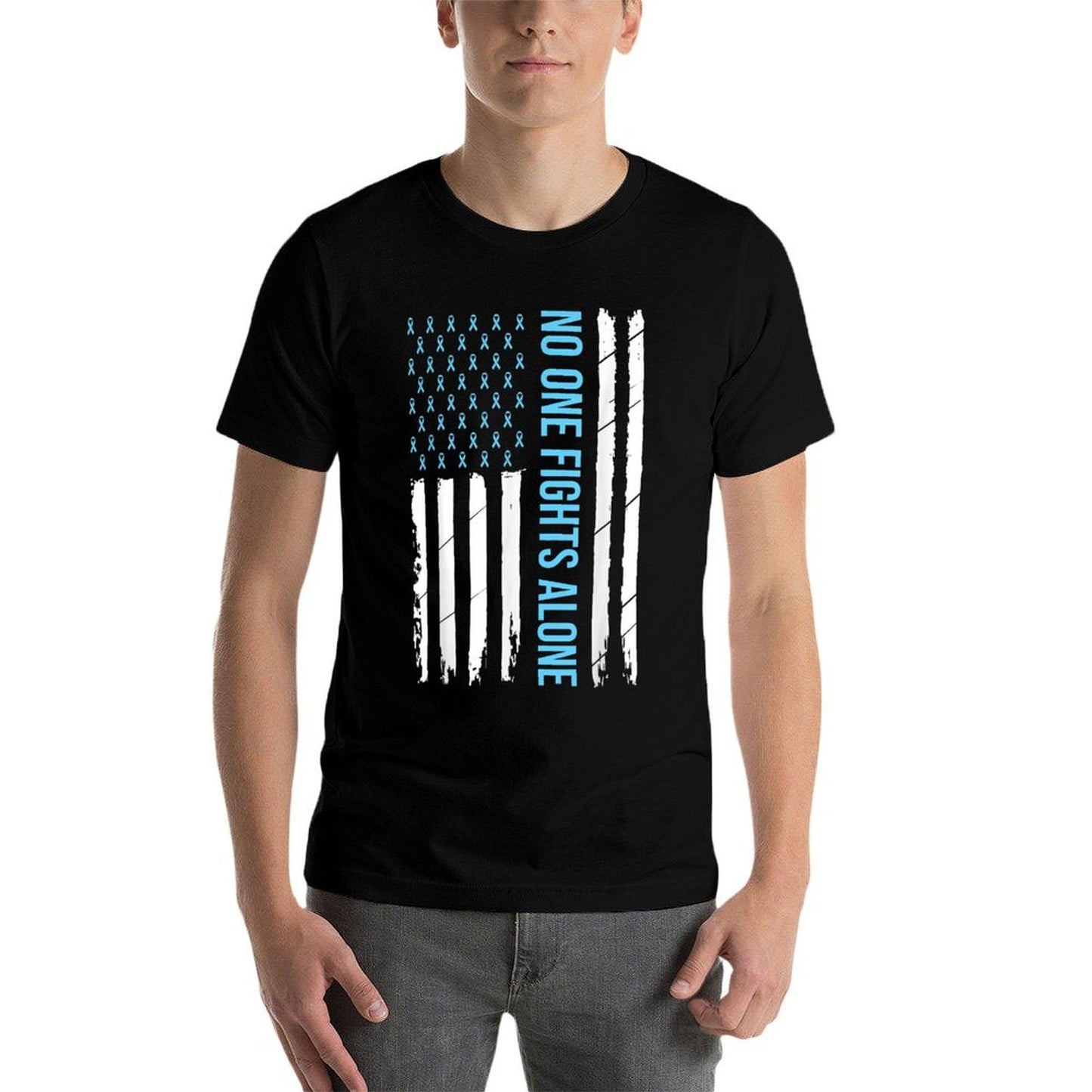 USA Prostate Cancer Awareness Light Blue Ribbon Survivor Easy-care T-Shirt