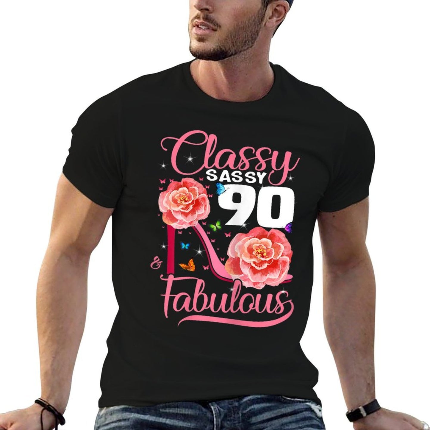 Womens Classy Sassy 90 And Fabulous 90th Birthday Heathered Texture T-Shirt