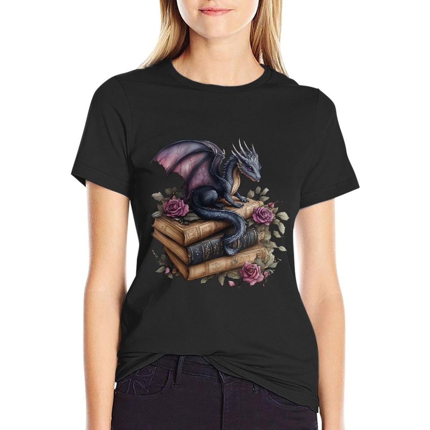 Womens Fantasy Dragon Book Lovers Readers Novel Inspired Reading Easy-care T-Shirt