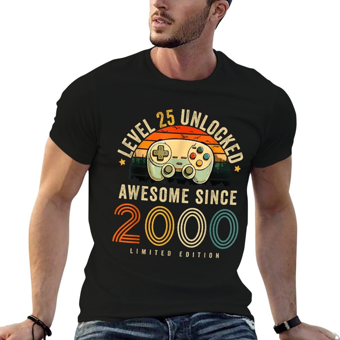 25 Year Old 2000 Level 25 Unlocked 25th Birthday Men Boys Polyester Blend T-Shirt