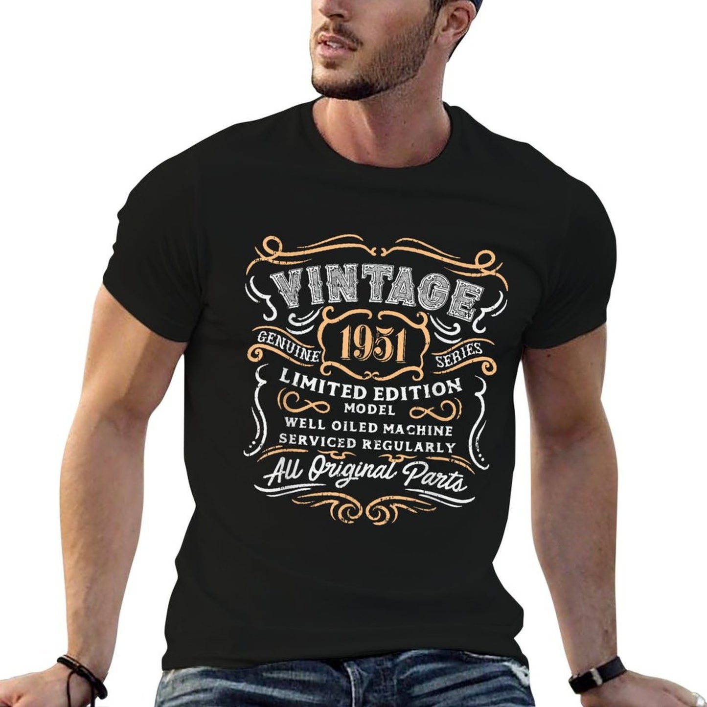 Vintage 1951 Funny Retro 70th Birthday For Men Ribbed Collar T-Shirt
