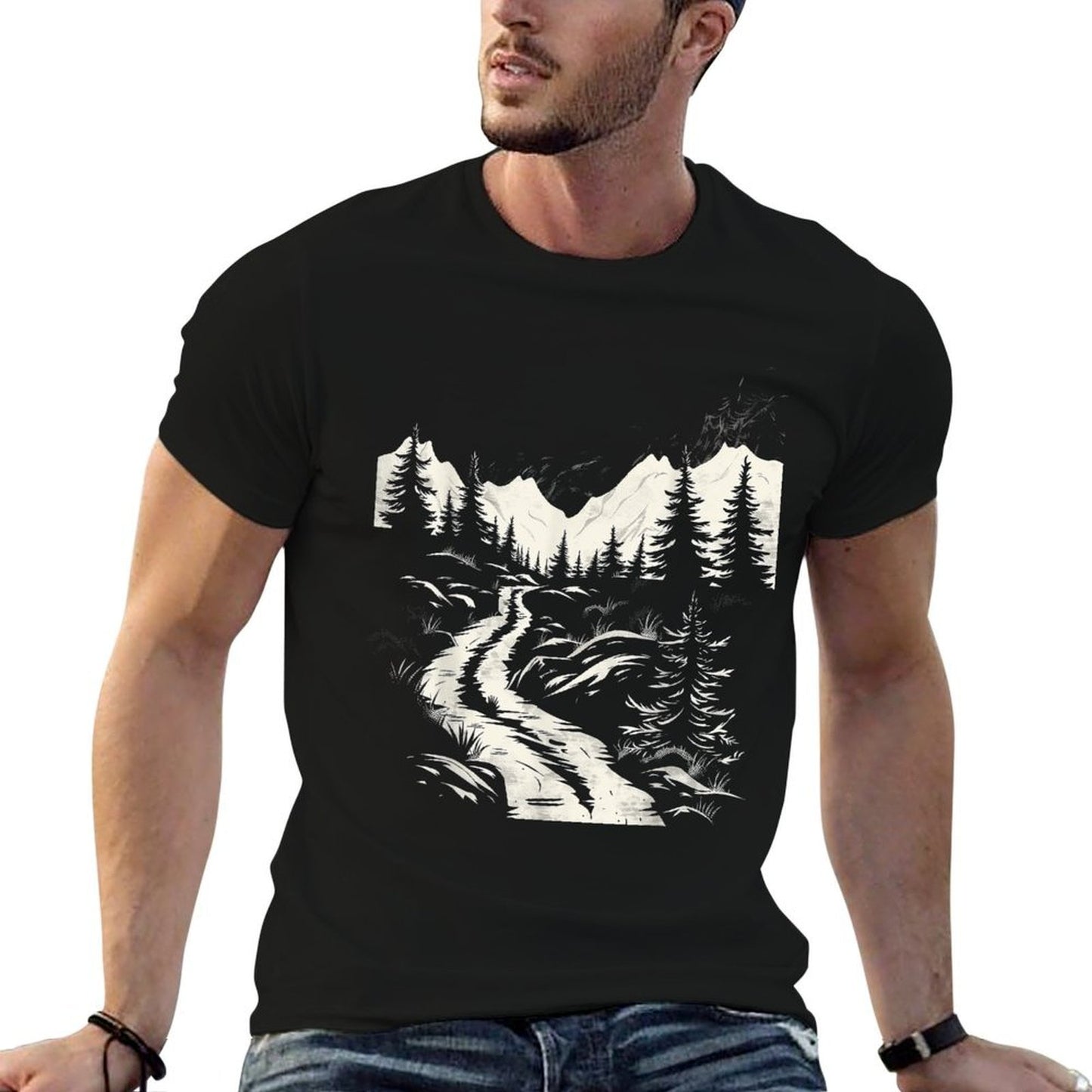 Vintage Mountain Landscape Stretchy T-Shirt