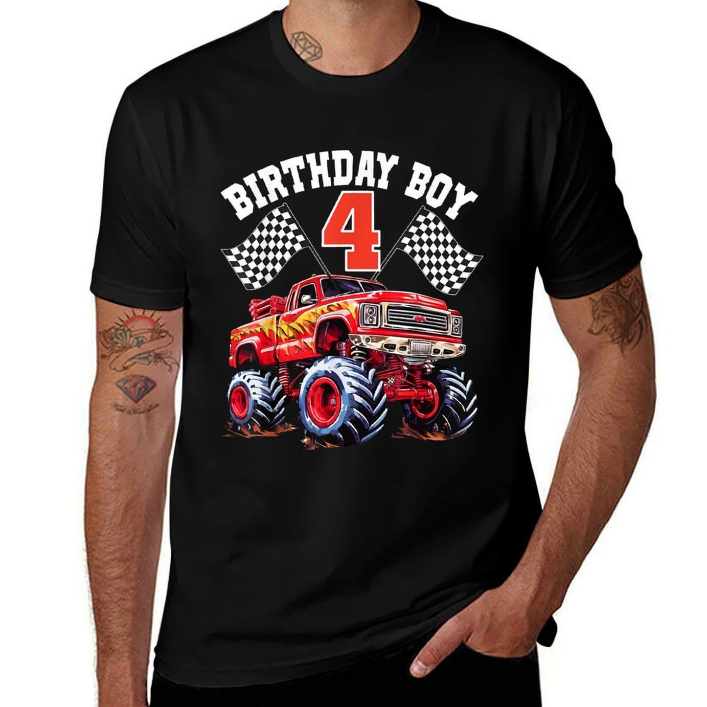 4 Year Old 4th Birthday Boys Monster Truck Car Durable T-Shirt