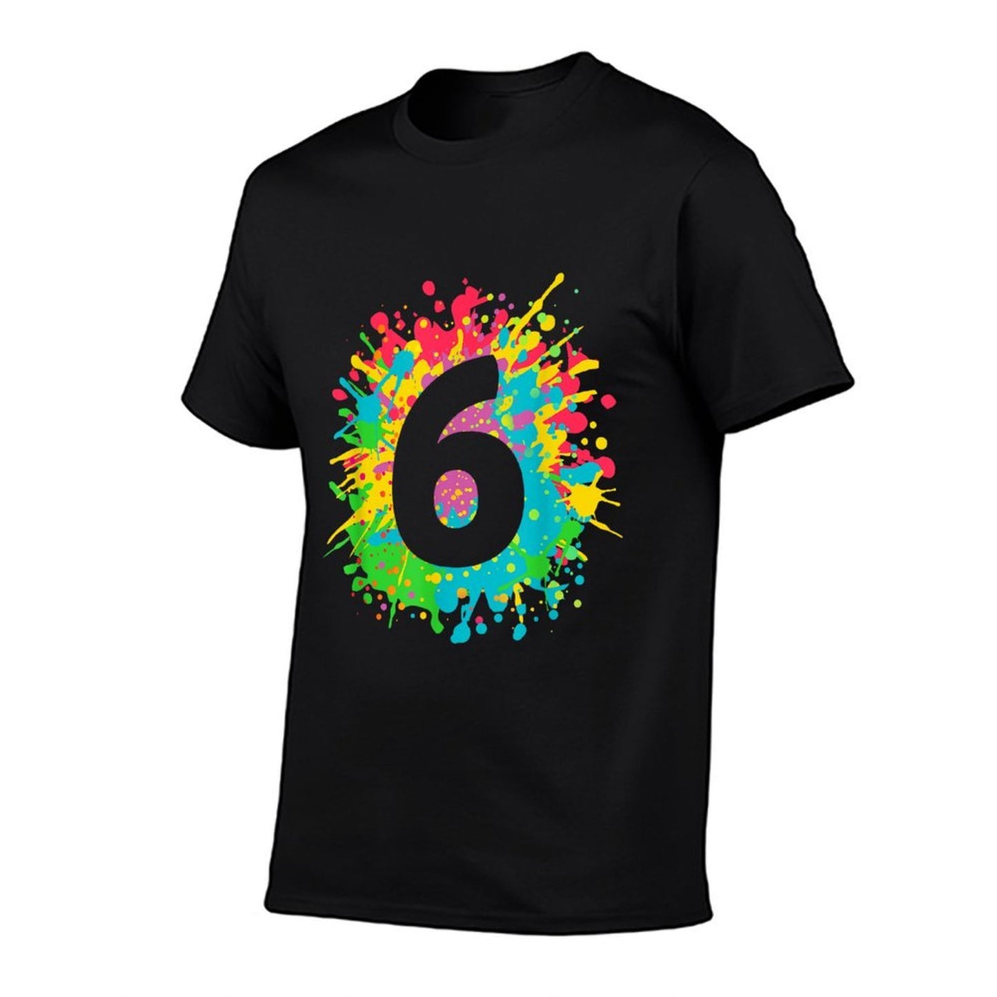 6th Birthday T-shirt for Girls, Boys. 6, Paint Splashes Tee. Durable T-Shirt