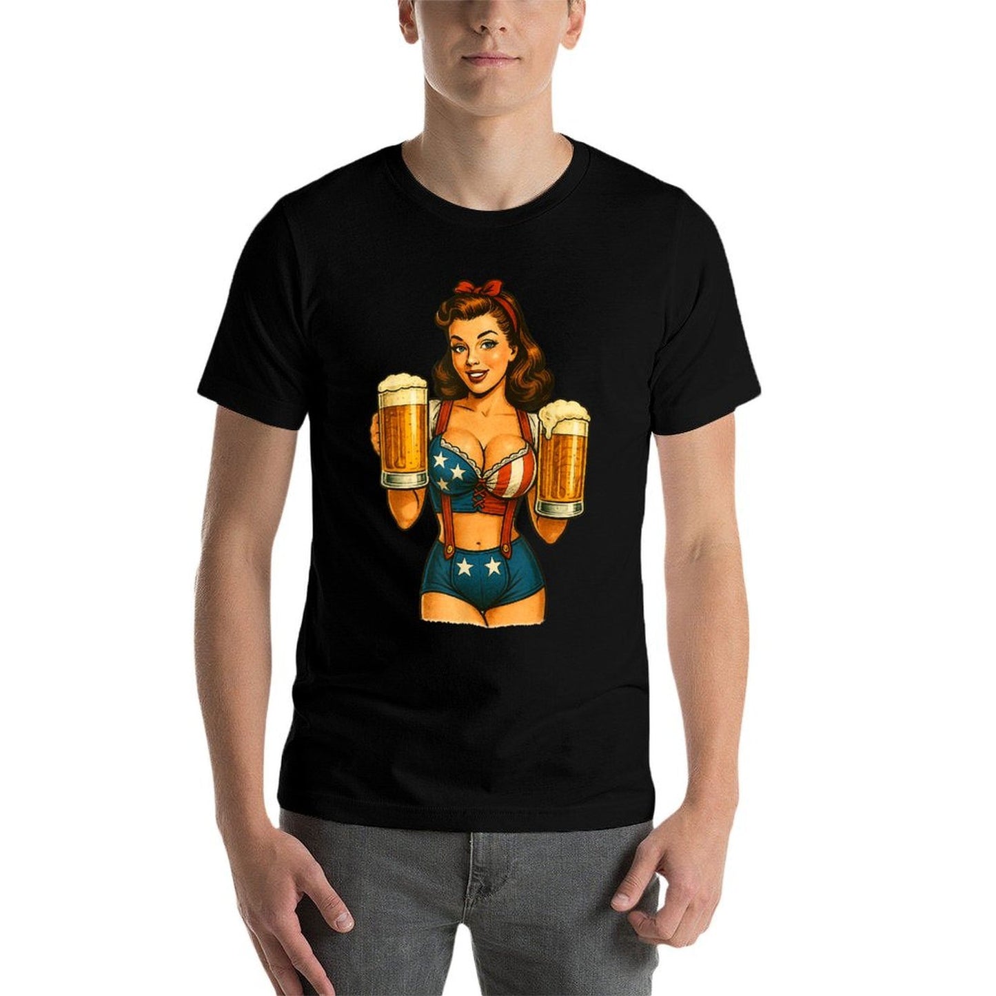 USA Patriotic Pinup Girl Classic 4th of July Celebration Slim-fit Cut T-Shirt