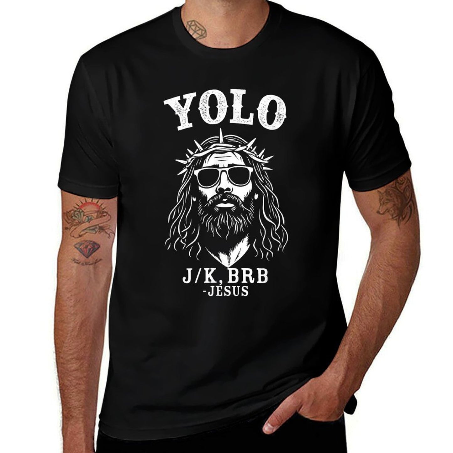 Yolo Jk Brb Funny Jesus for Christian Easter Ribbed Collar T-Shirt