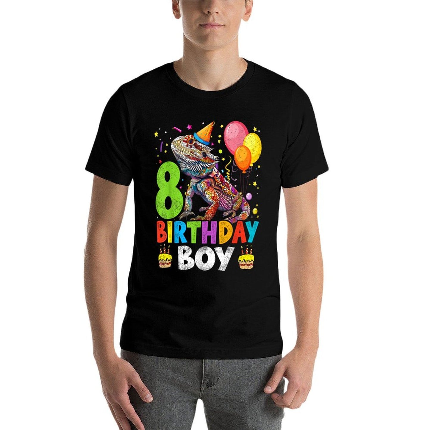8th Birthday Boy Bearded Dragon 8 Years Old Bday Party Heathered Texture T-Shirt