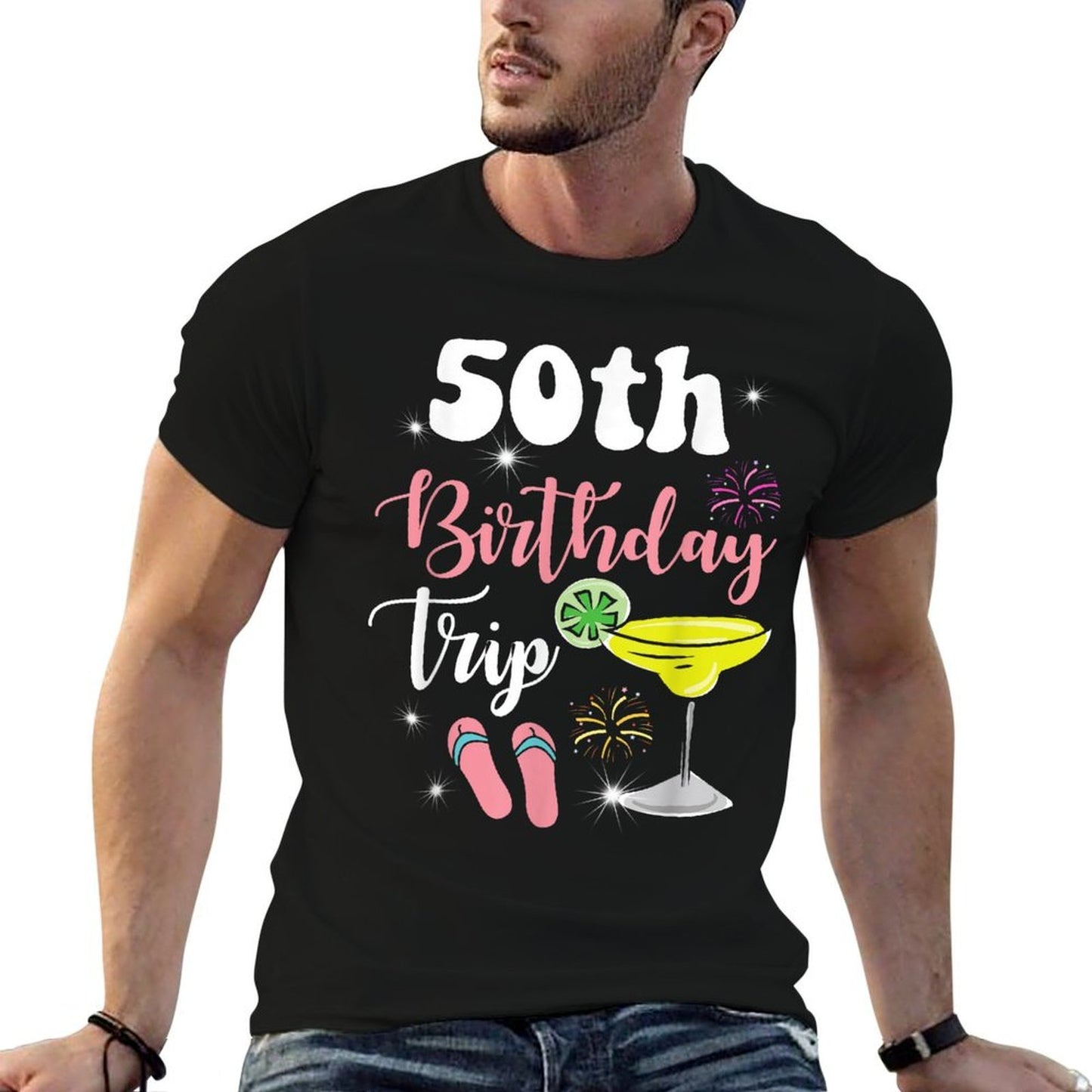 50th Birthday Trip Margarita Flip Flops 50 Years Old Summer Stretchy T-Shirt