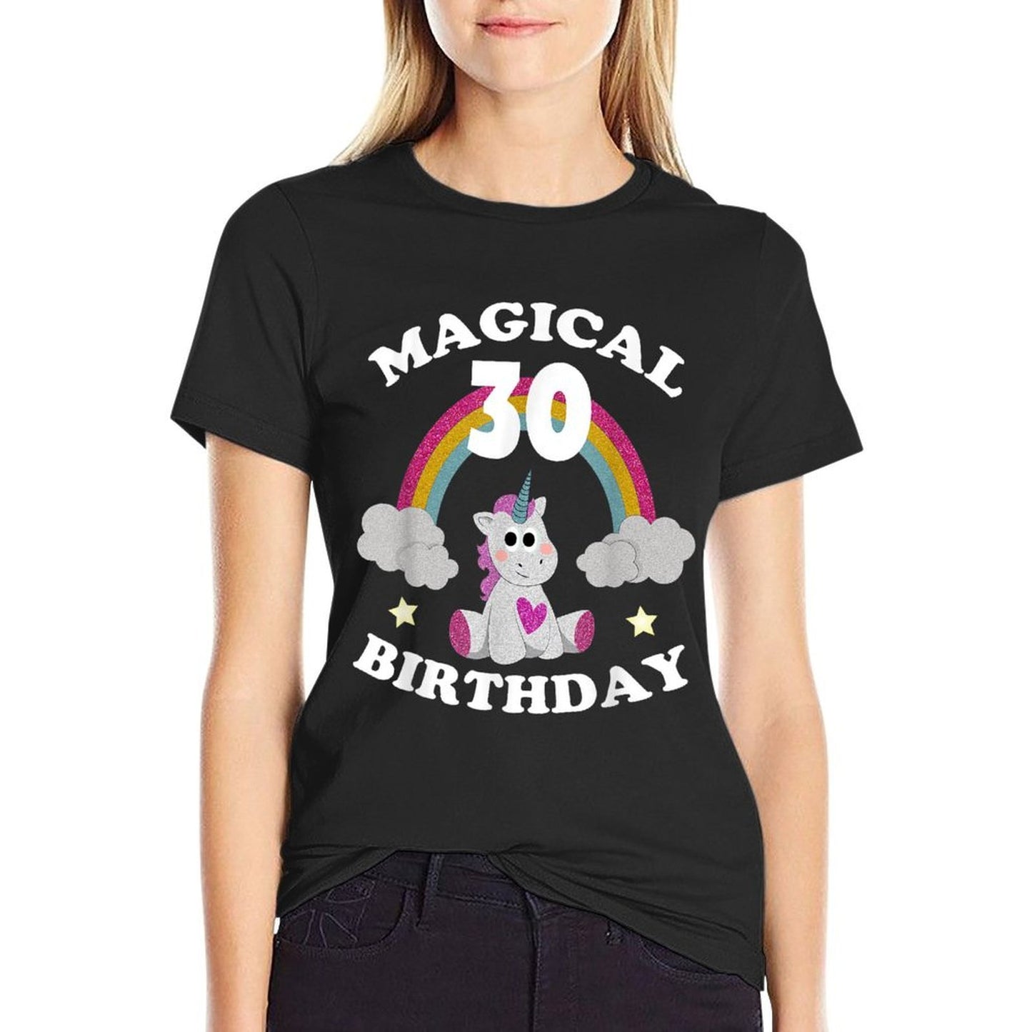 30th Birthday Magical Unicorn Birthday Rainbow Oversized Silhouette T-Shirt