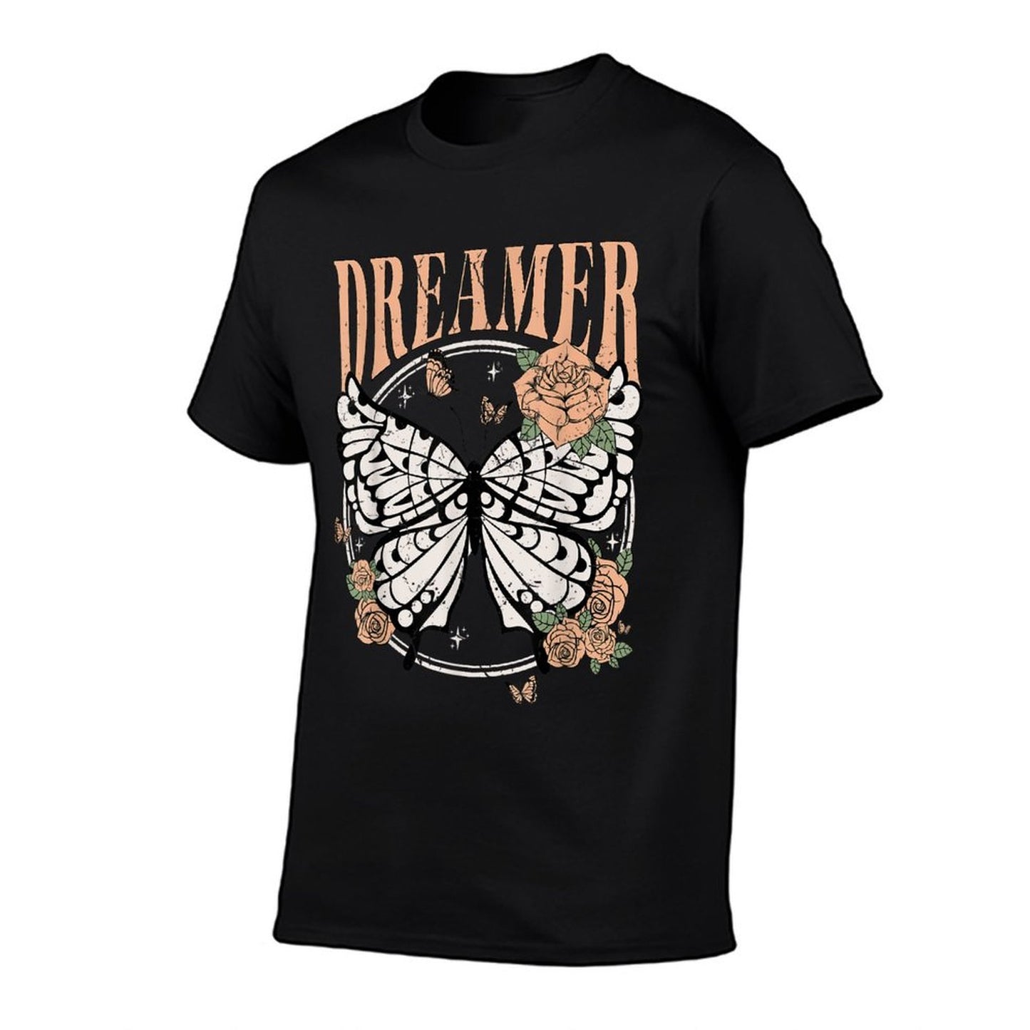 Vintage Retro Dreamer Butterfly 80's 90's Style Lover Gift Rolled Sleeves T-Shirt