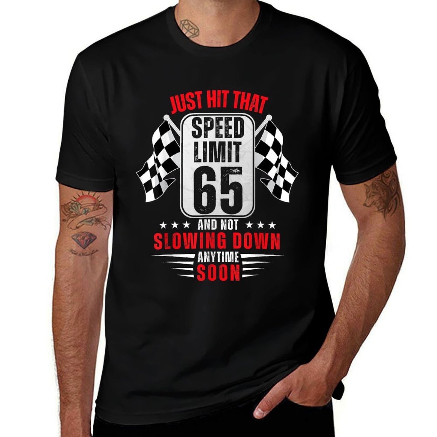 65th Birthday Speed Limit Sign 65 Years Old Funny Racing Wrinkle-resistant T-Shirt