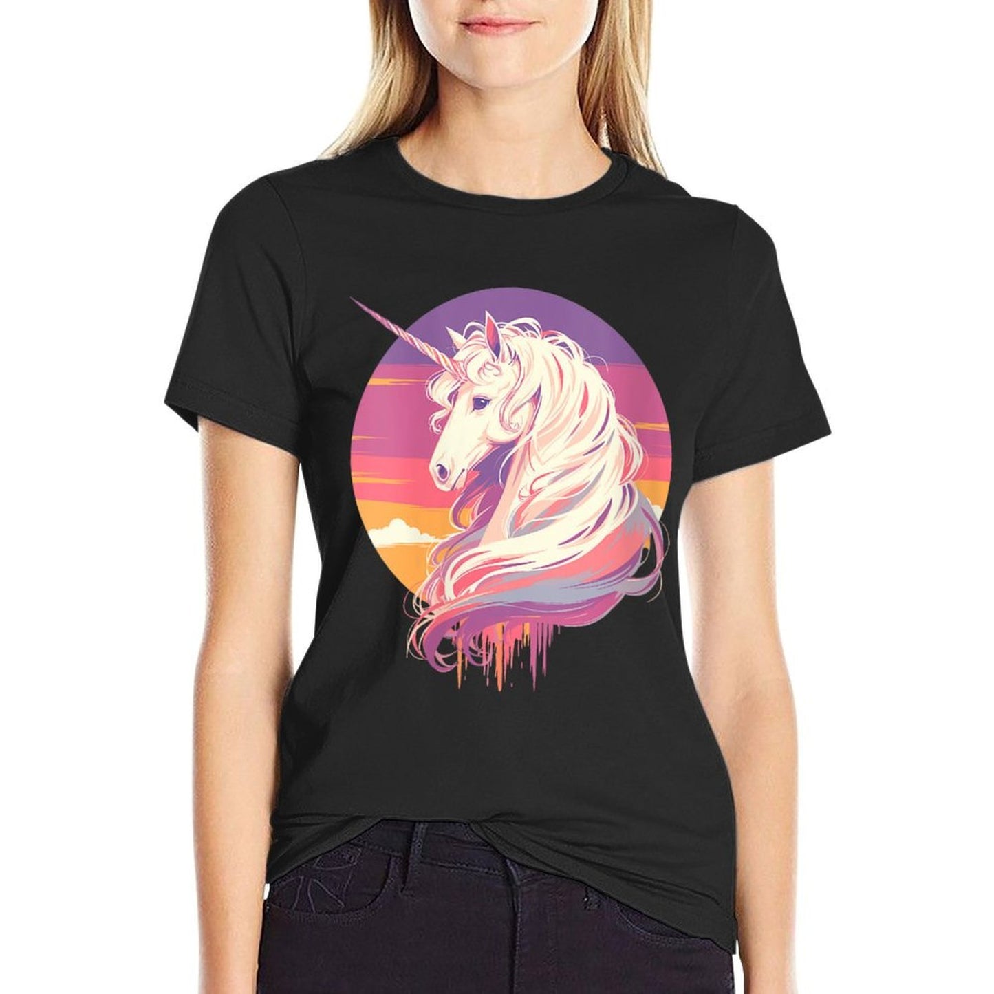 Womens Majestic Sunset Unicorn Art Mystical Creature Fantasy Trendy Pattern T-Shirt